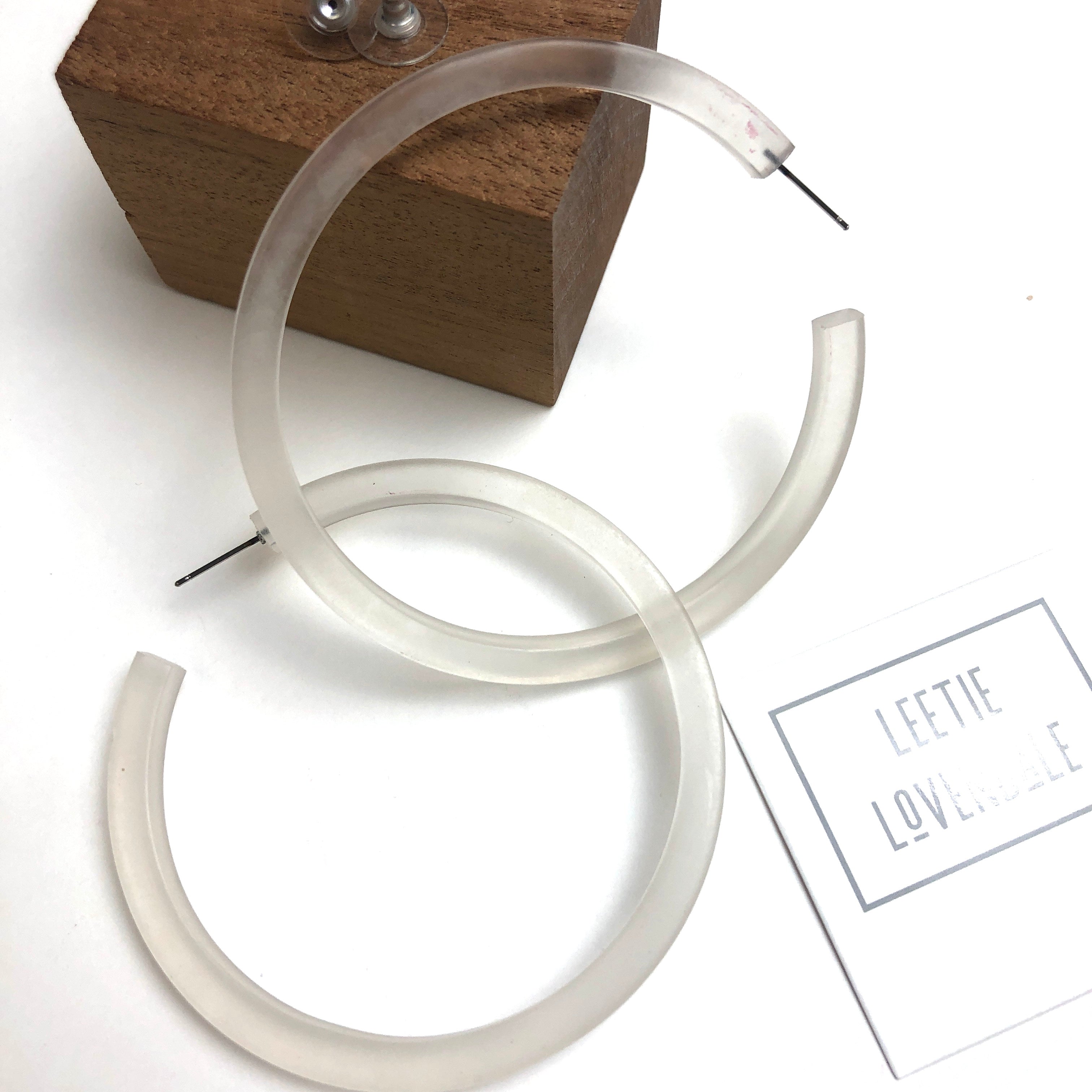 Frosted Clear Bangle Hoop Earrings 3 Inch *AS IS Final Sale