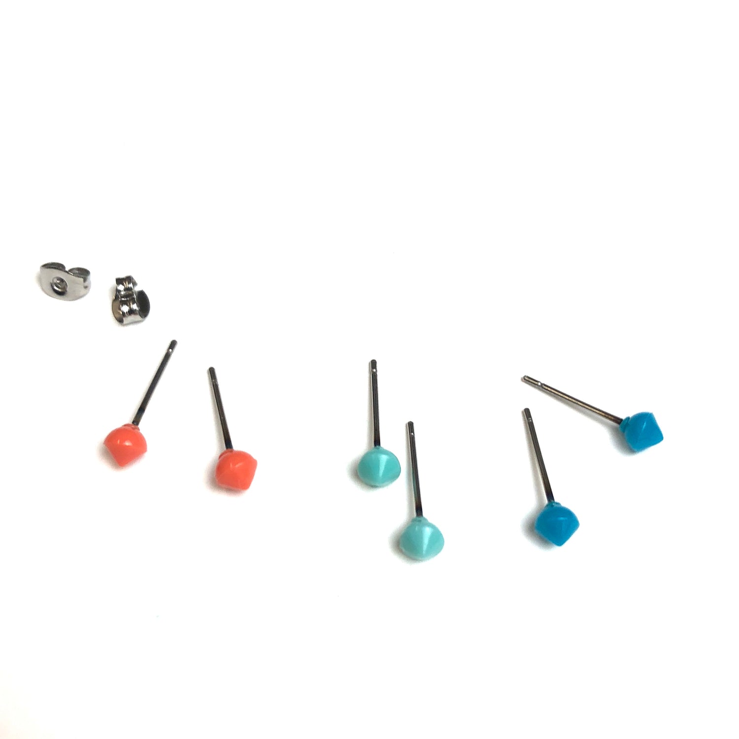 Peach Turquoise &amp; Aqua Tiny Spike Stud Earrings Set
