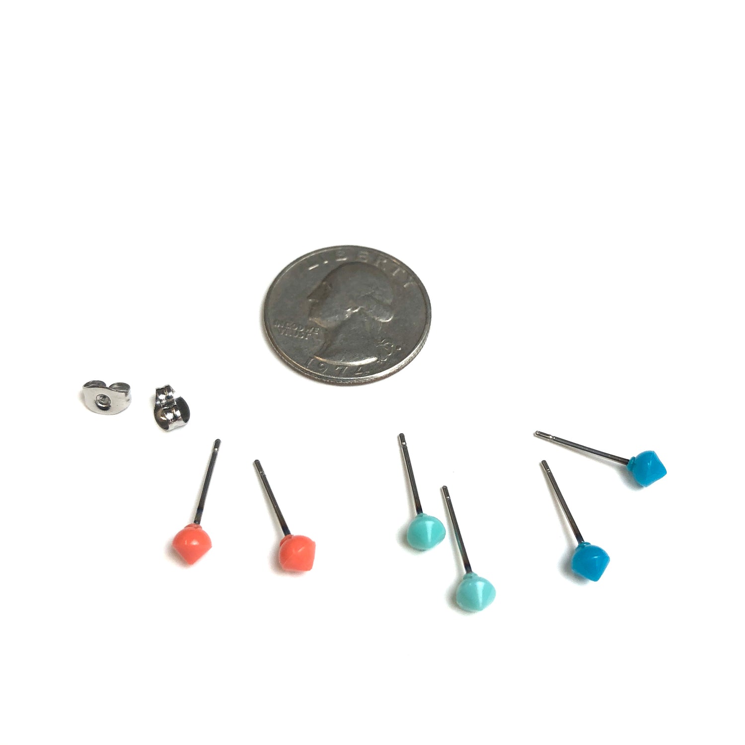 Peach Turquoise &amp; Aqua Tiny Spike Stud Earrings Set