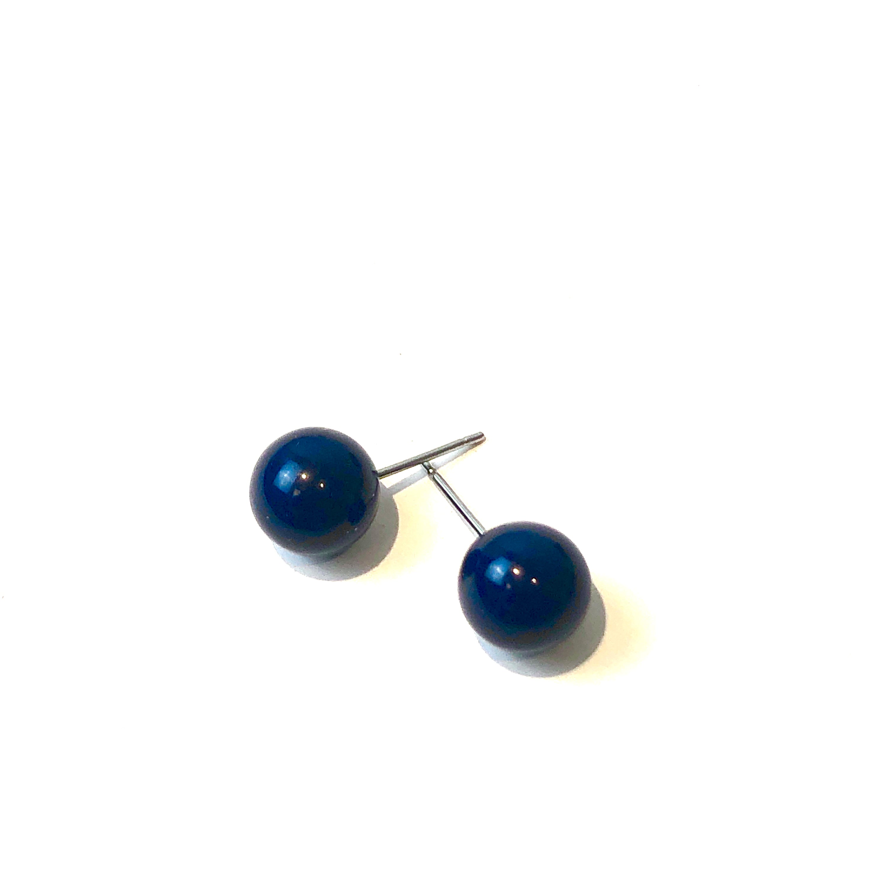 Navy Blue Lucite Ball Stud Earrings