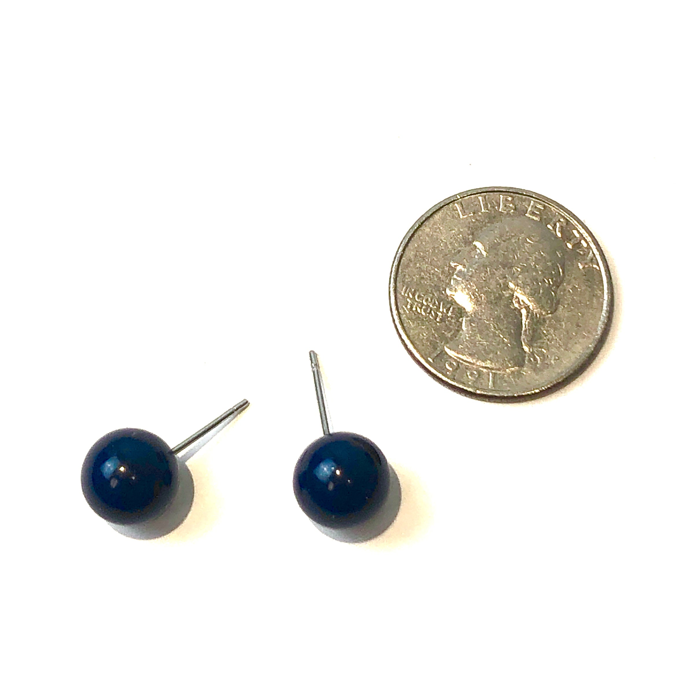 Navy Blue Lucite Ball Stud Earrings