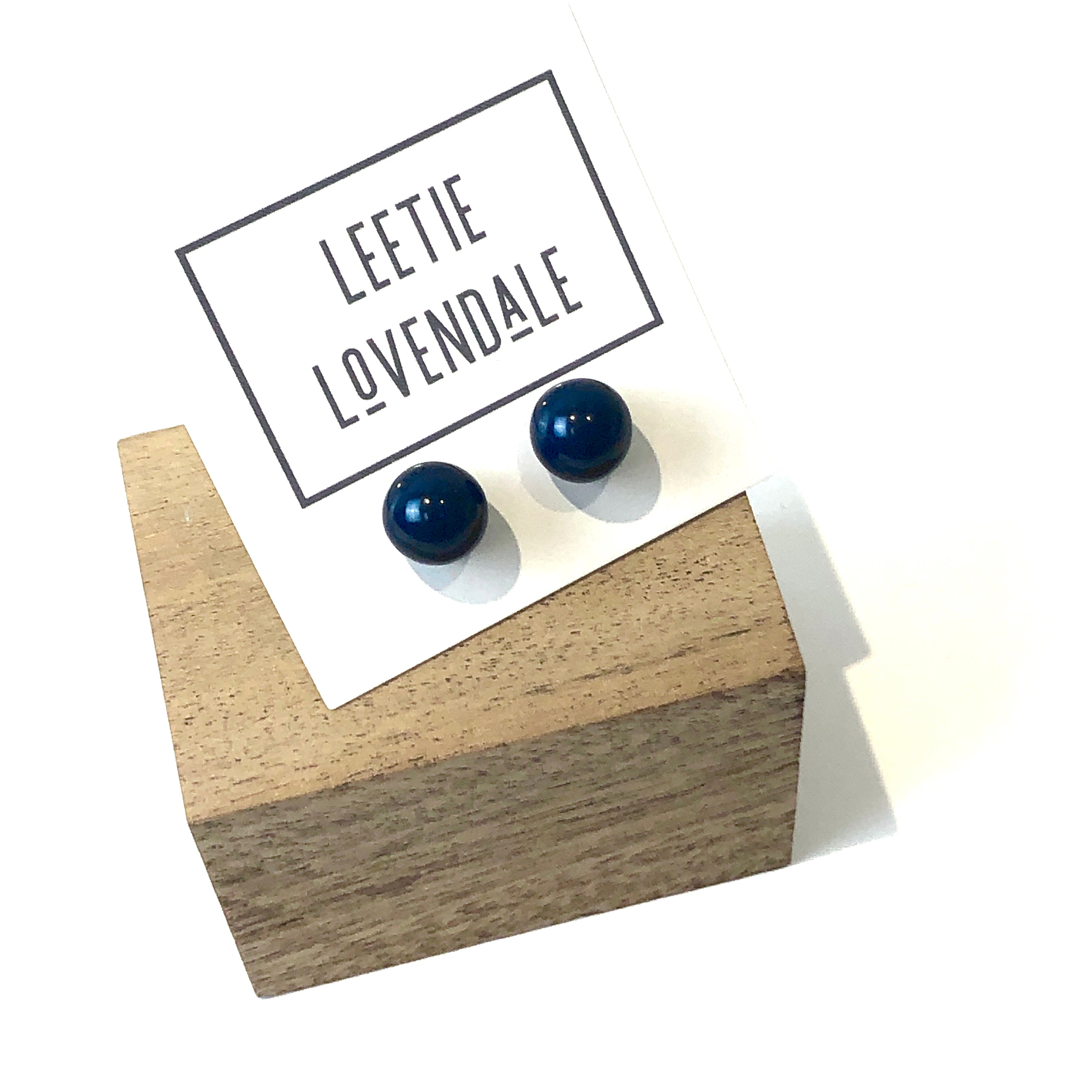 Navy Blue Lucite Ball Stud Earrings