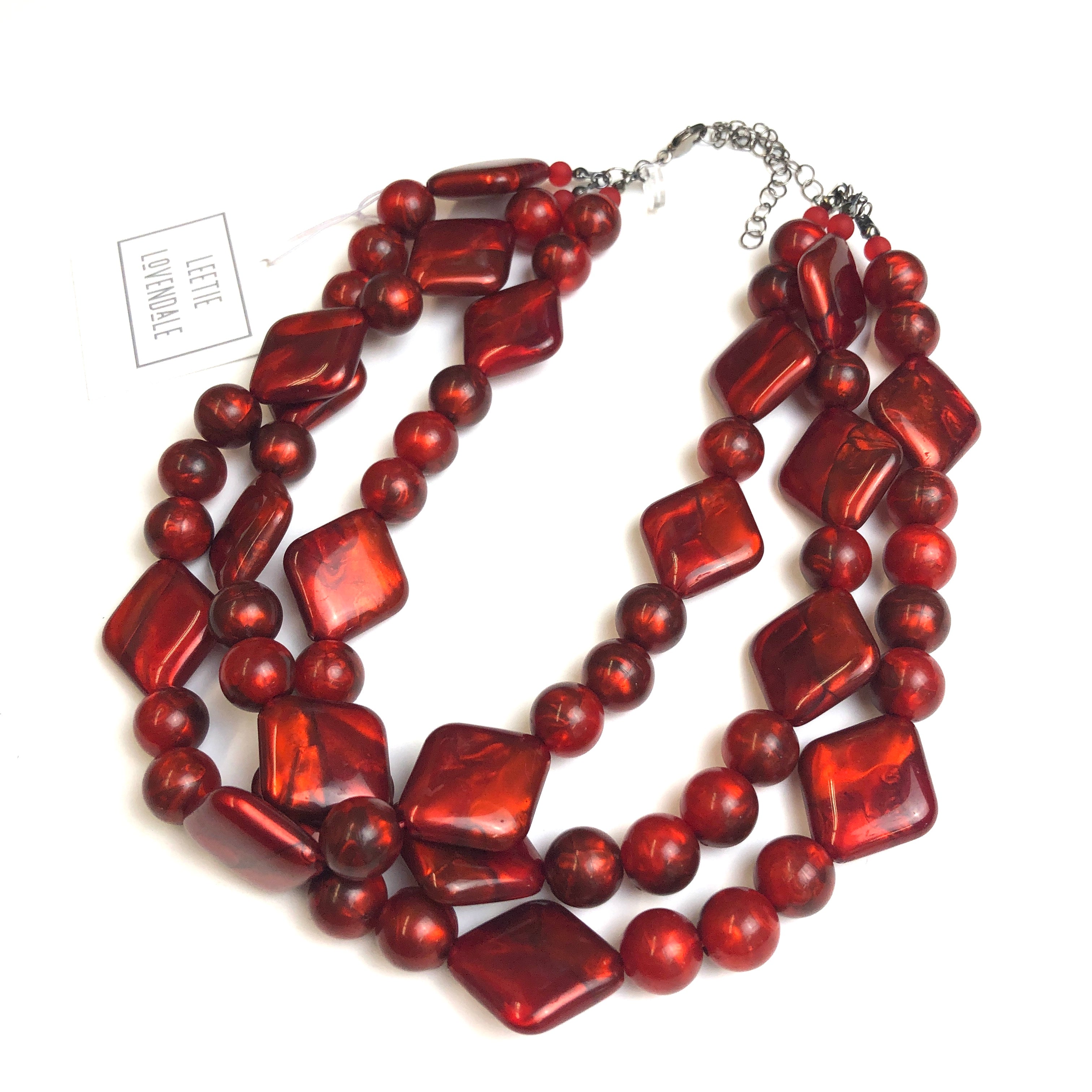 Deep Red with Diamonds Aura Glow Beaded Morgan Necklace