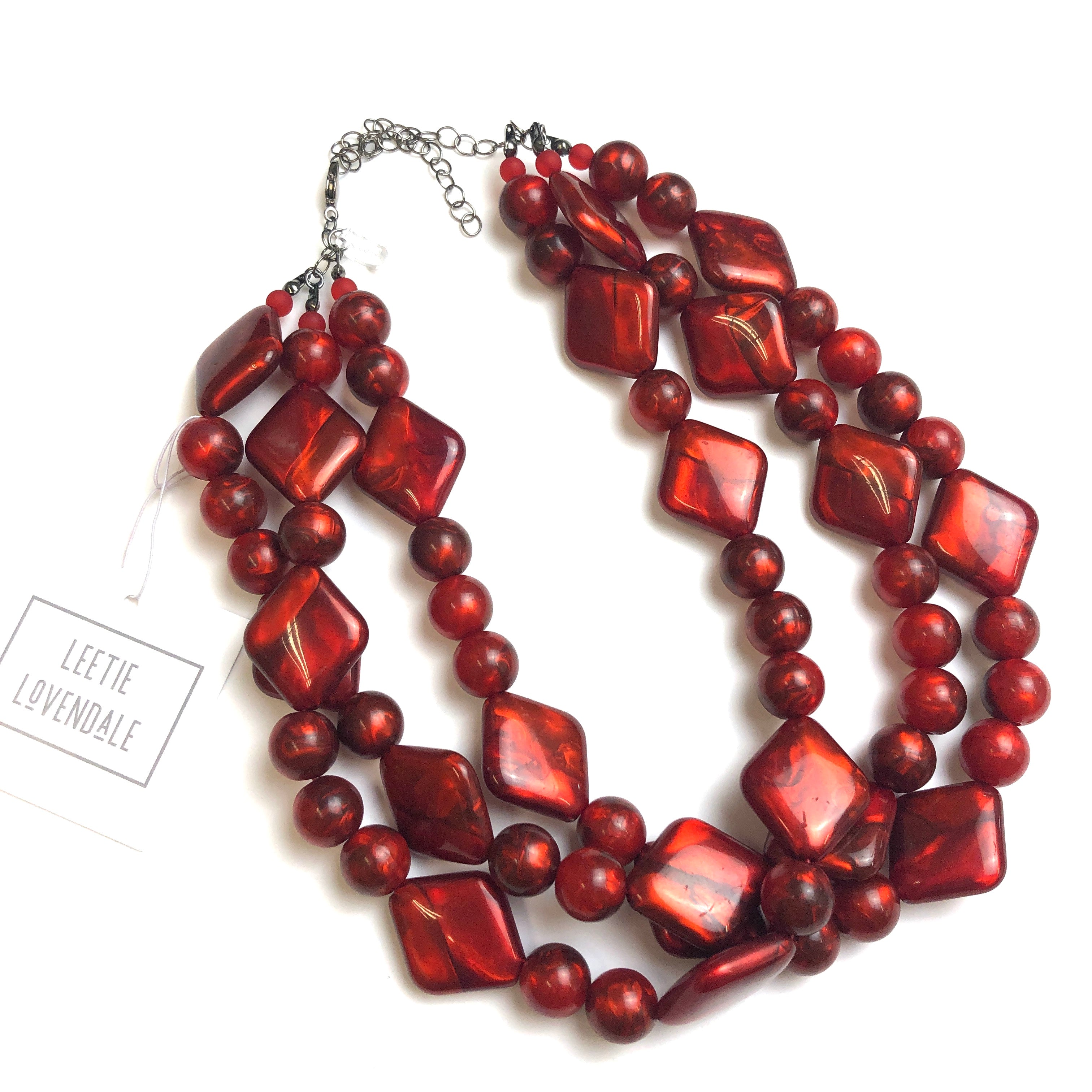 Deep Red with Diamonds Aura Glow Beaded Morgan Necklace