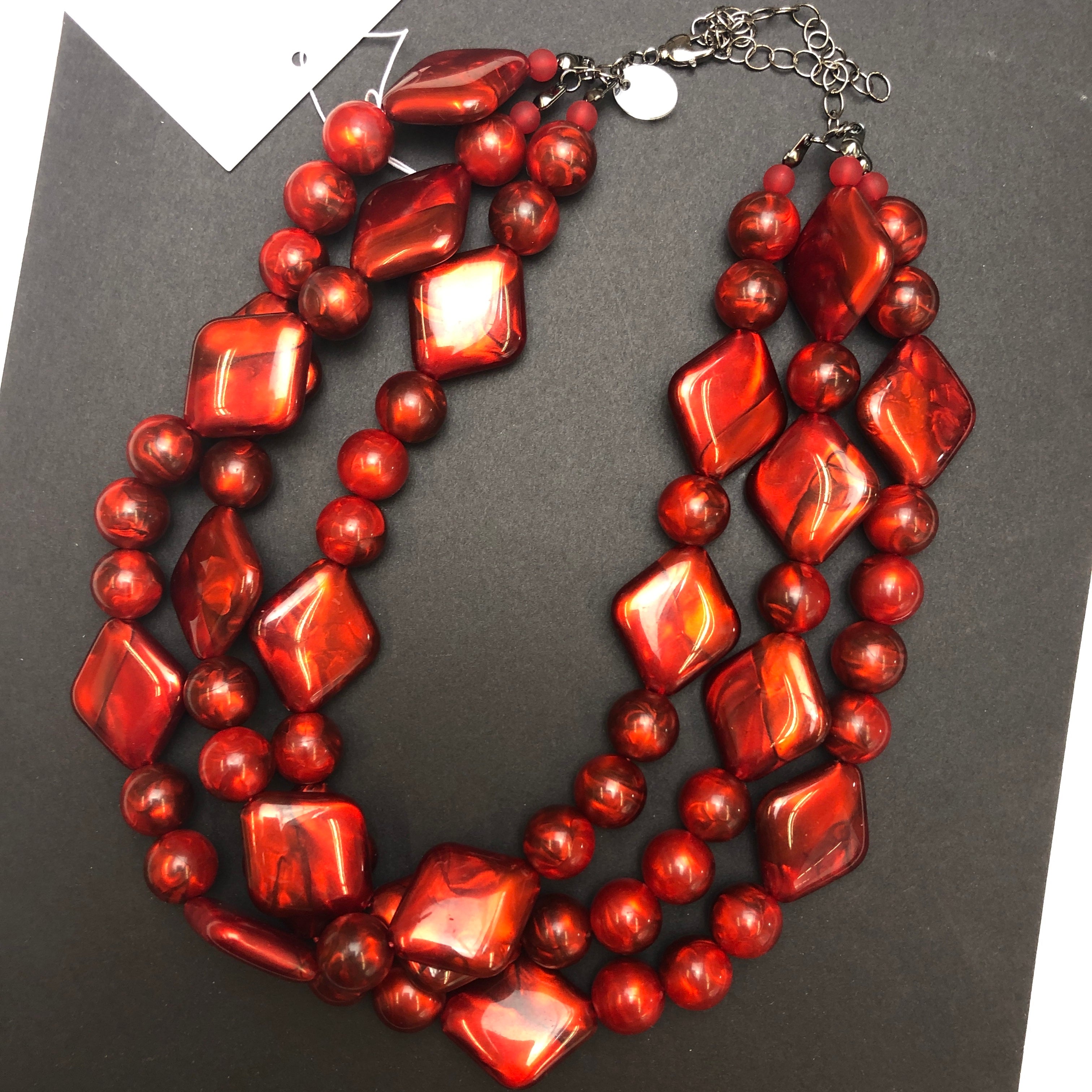 Deep Red with Diamonds Aura Glow Beaded Morgan Necklace