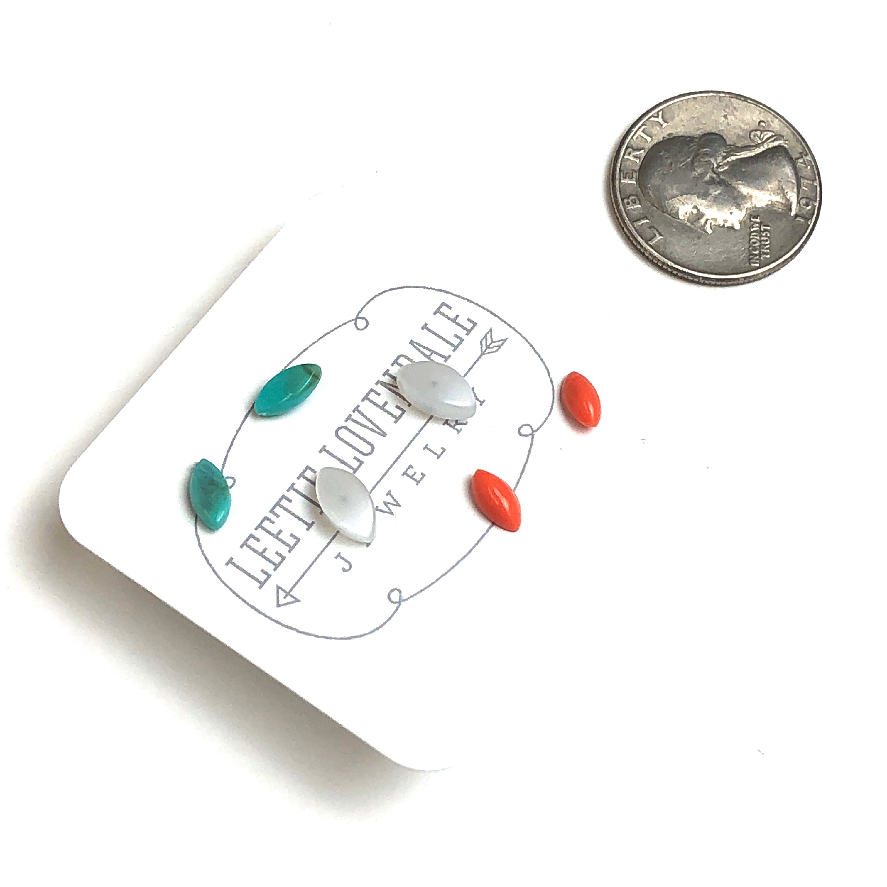 Turquoise White & Dark Peach Tiny Marquis Studs Earrings Set