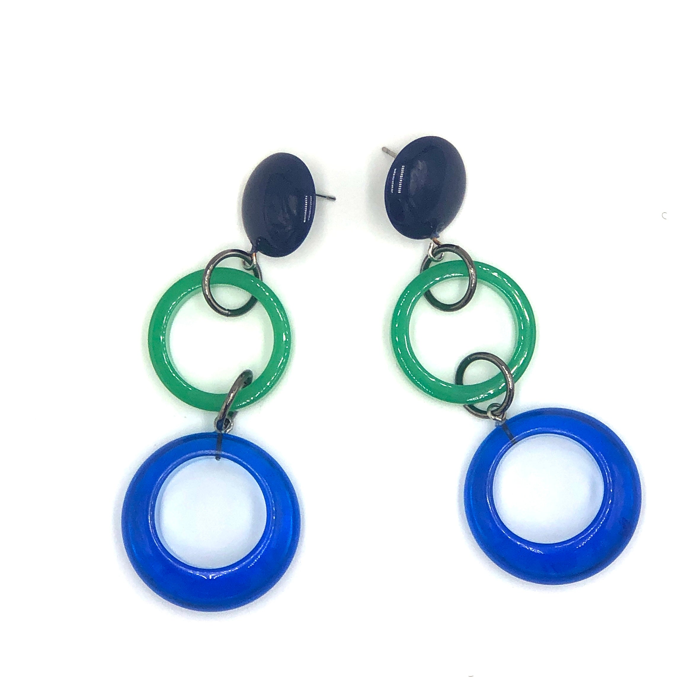 Navy Capri & Kelly Mod Tri-Ring Statement Earrings