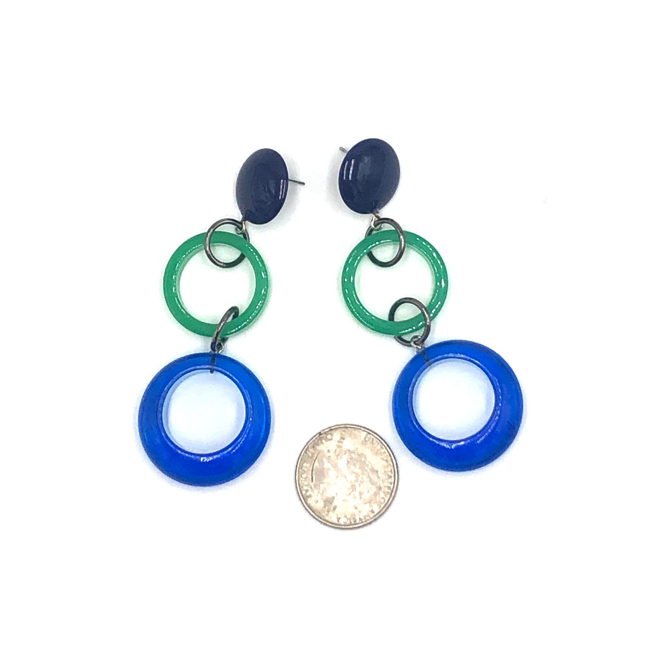 Navy Capri & Kelly Mod Tri-Ring Statement Earrings
