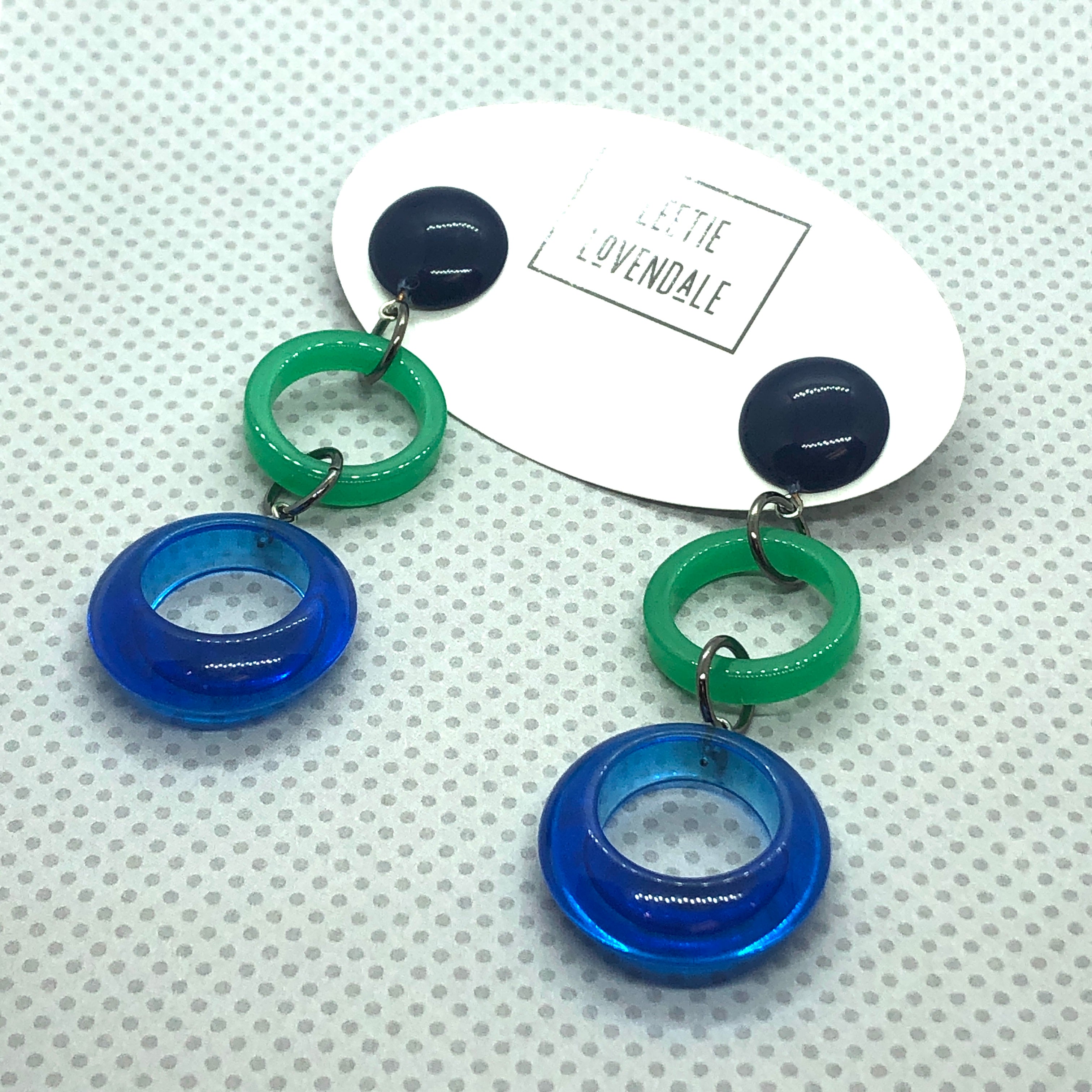 Navy Capri & Kelly Mod Tri-Ring Statement Earrings