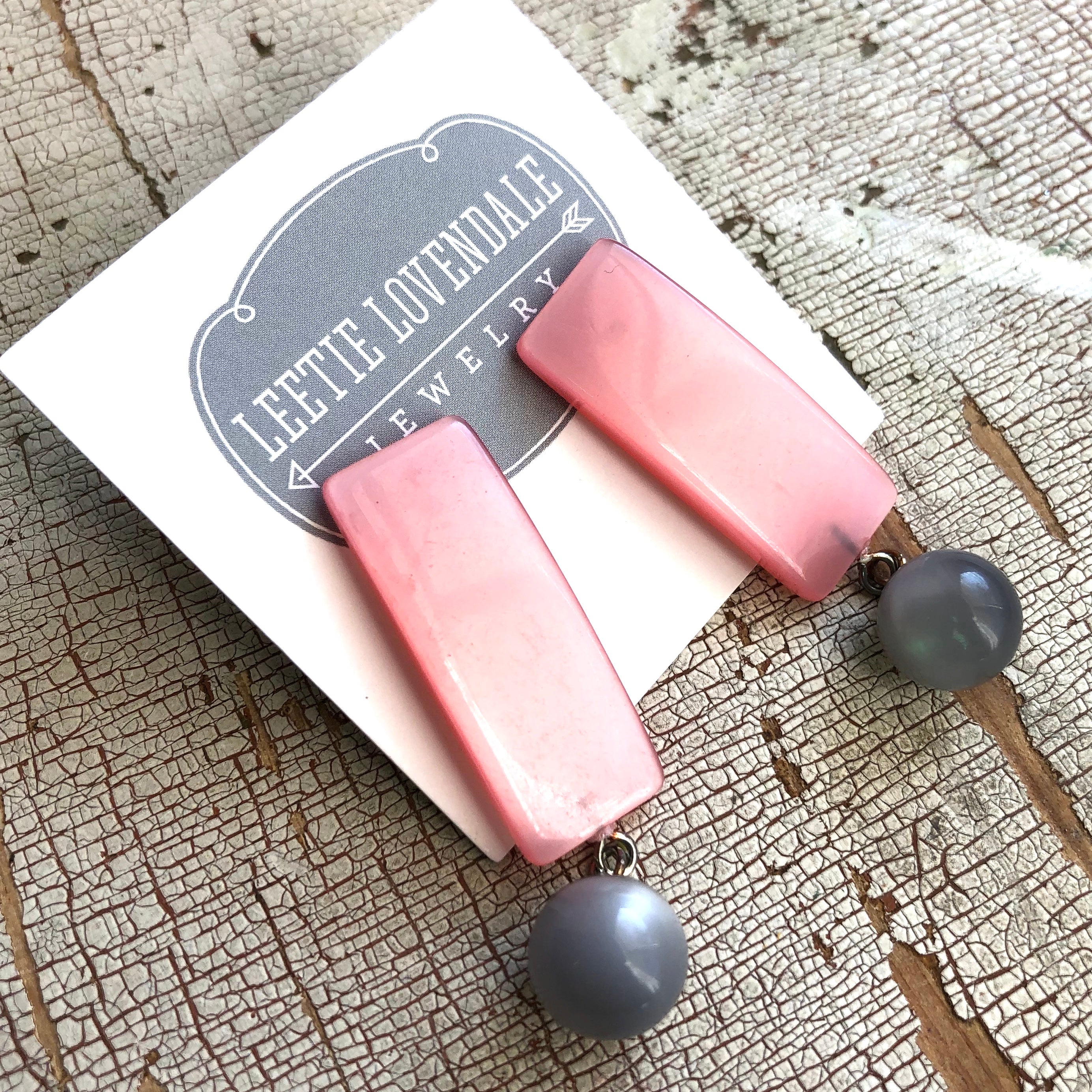 Pink & Grey Moonglow Statement Lucite Drop Earrings