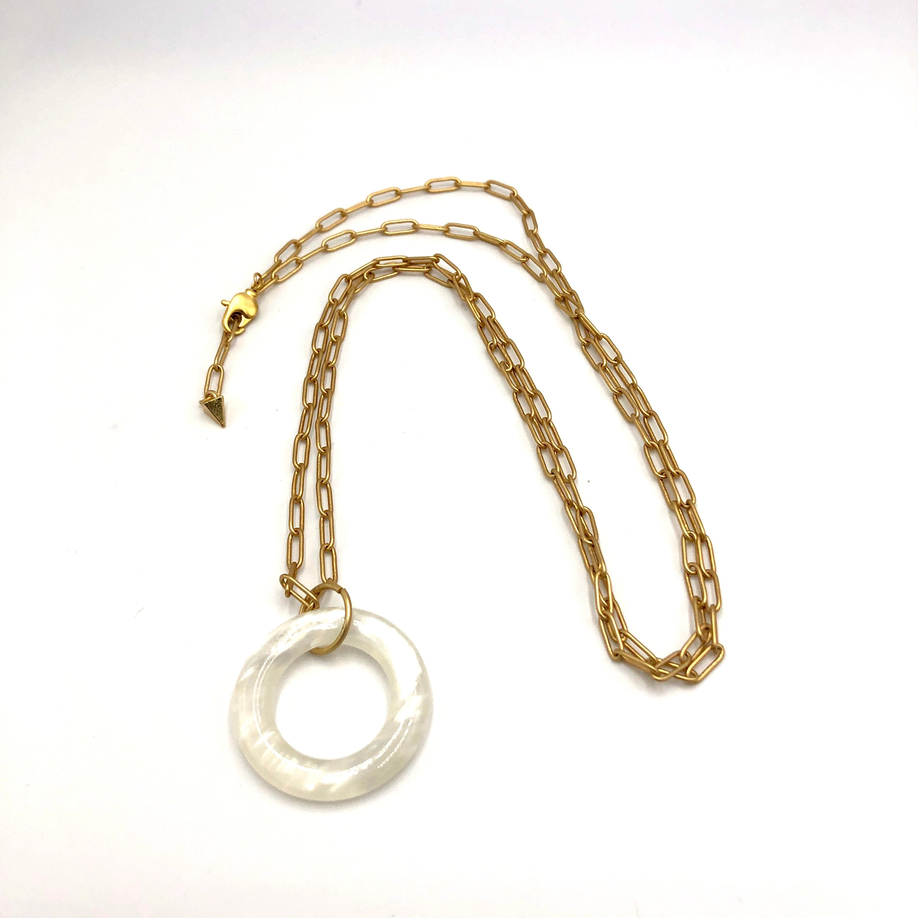 Shell Bakelite & Frosted Gold Opera Rope Necklace