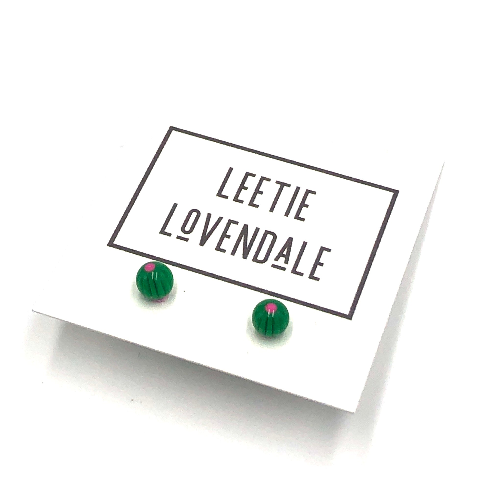 Green & Pink Tiny Flower Ball Stud Earrings