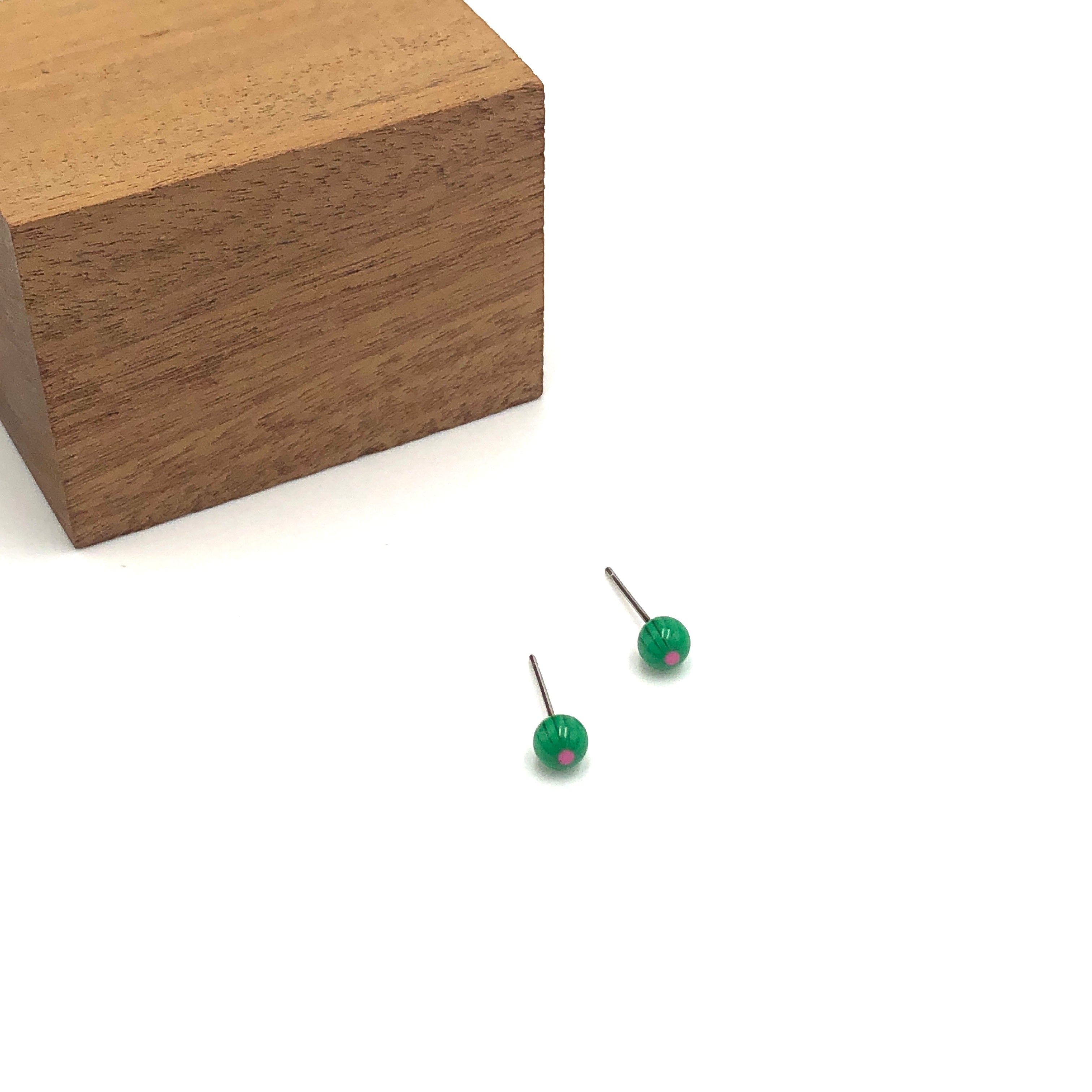 Green & Pink Tiny Flower Ball Stud Earrings