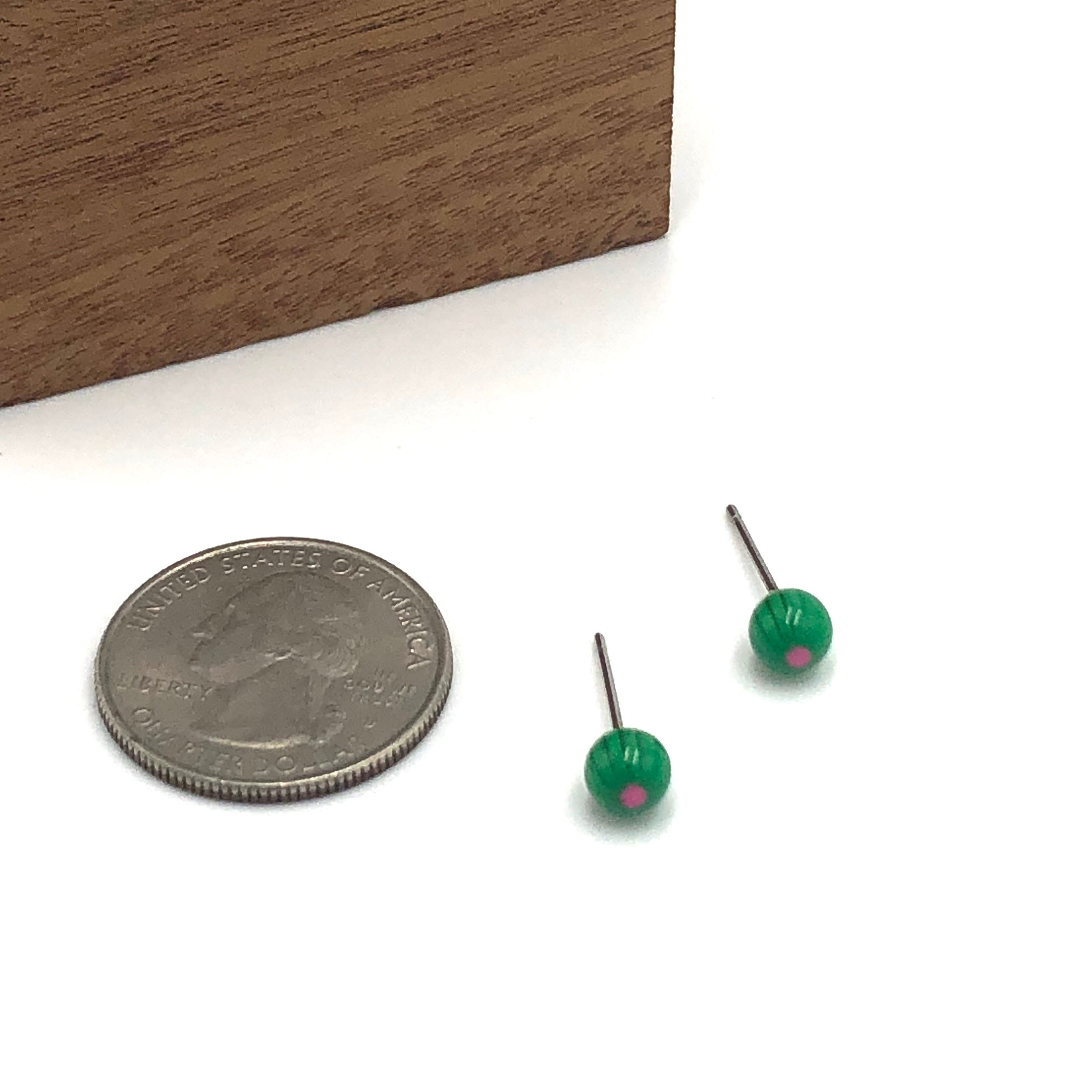 Green & Pink Tiny Flower Ball Stud Earrings