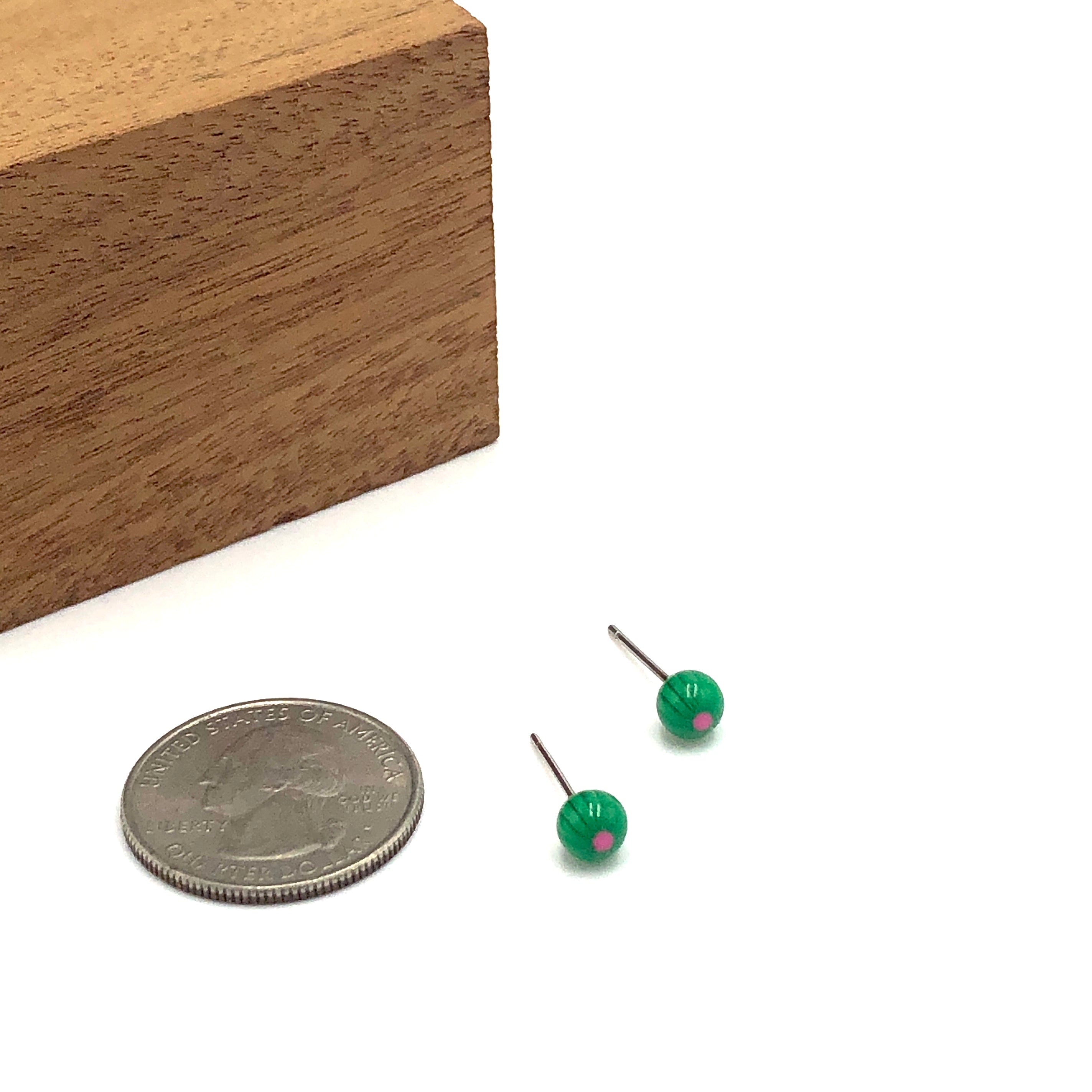 Green & Pink Tiny Flower Ball Stud Earrings