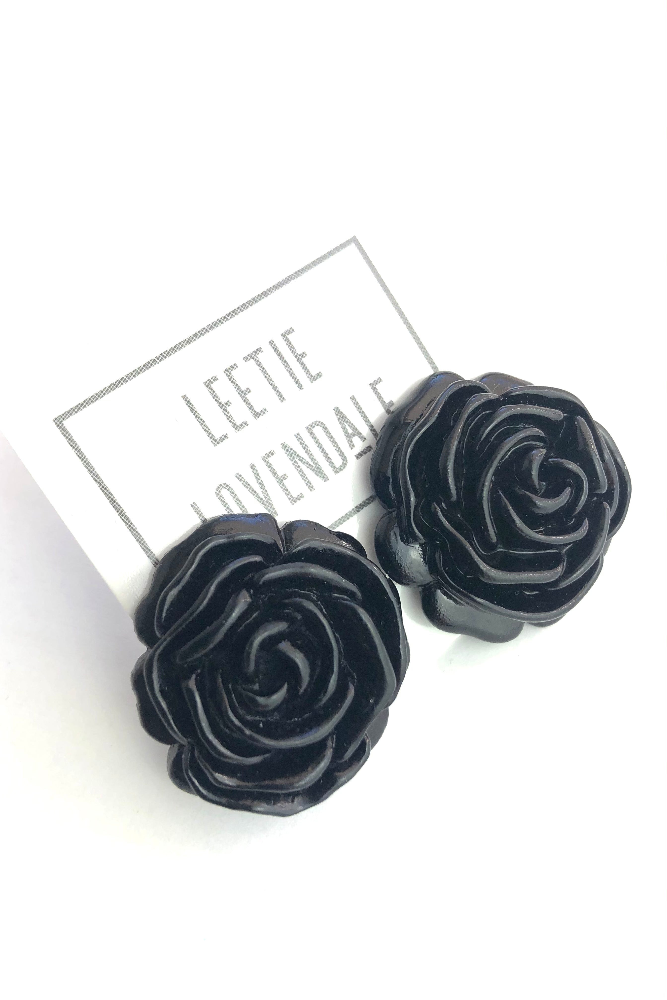 large black flower studs