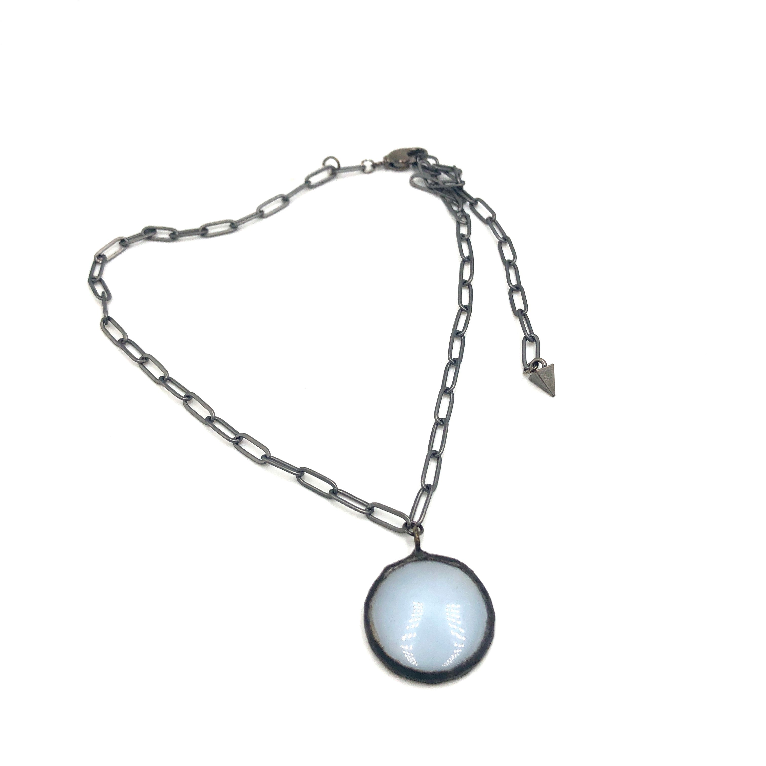 Sky Blue Moonglow & Gun Metal Layering Necklace - Shortie
