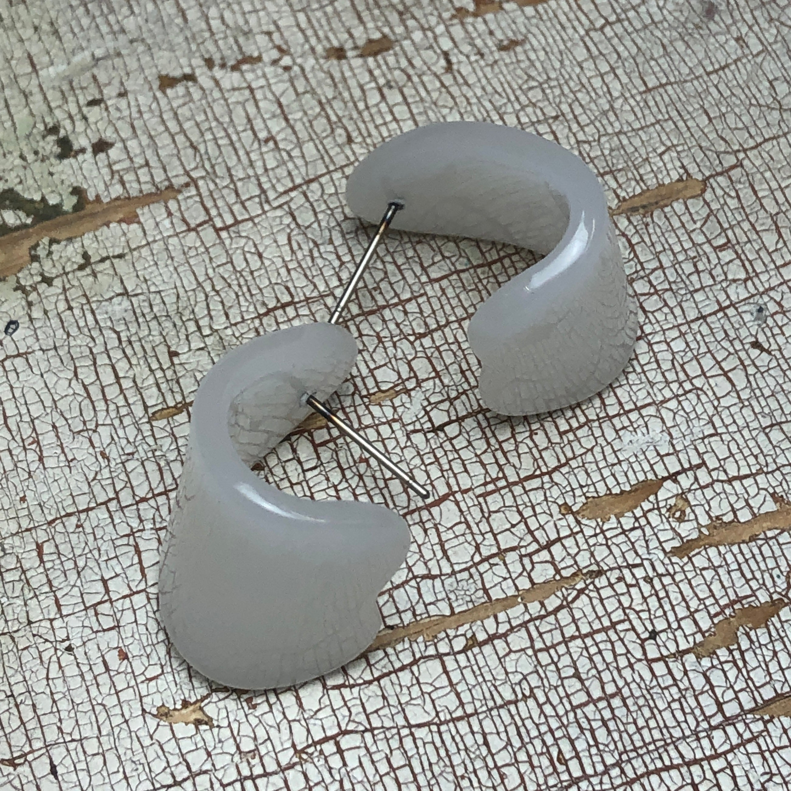 White Opal Curled Petal Stud Earrings