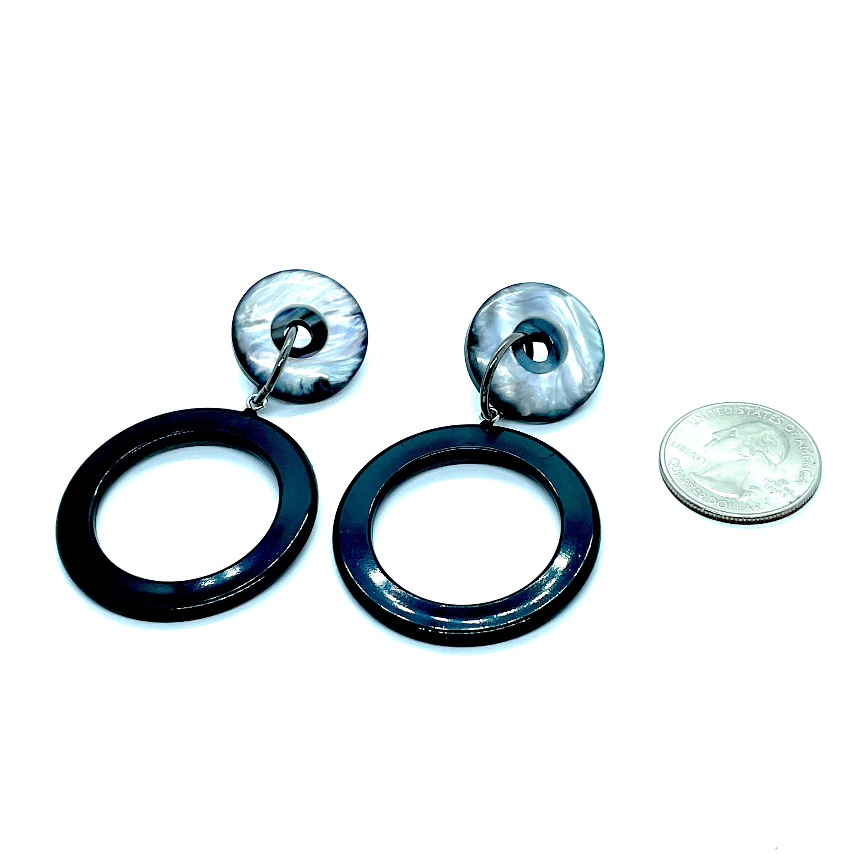 Black and gray lucite earrings