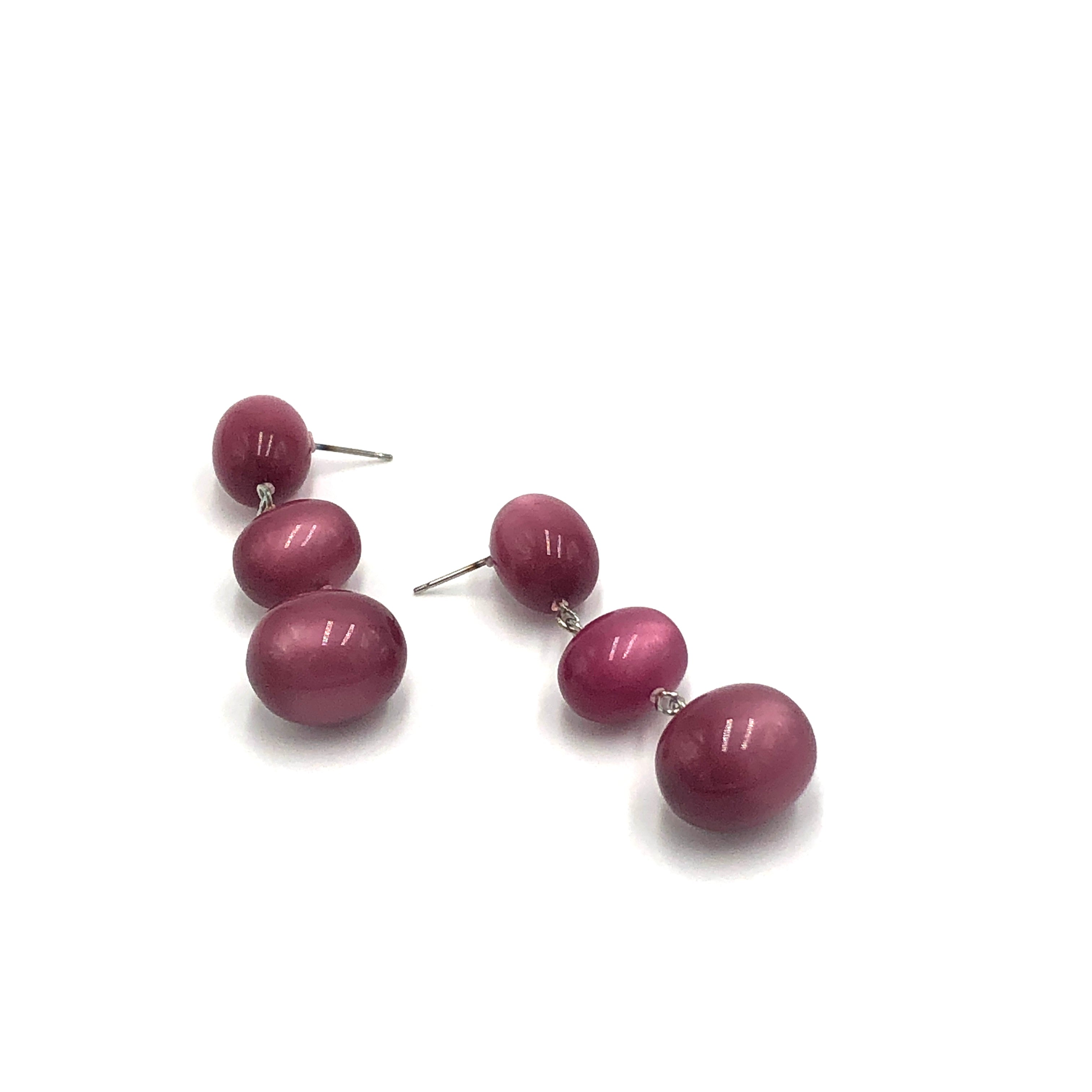 Cranberry Moonglow Triple Oval Drop Earrings
