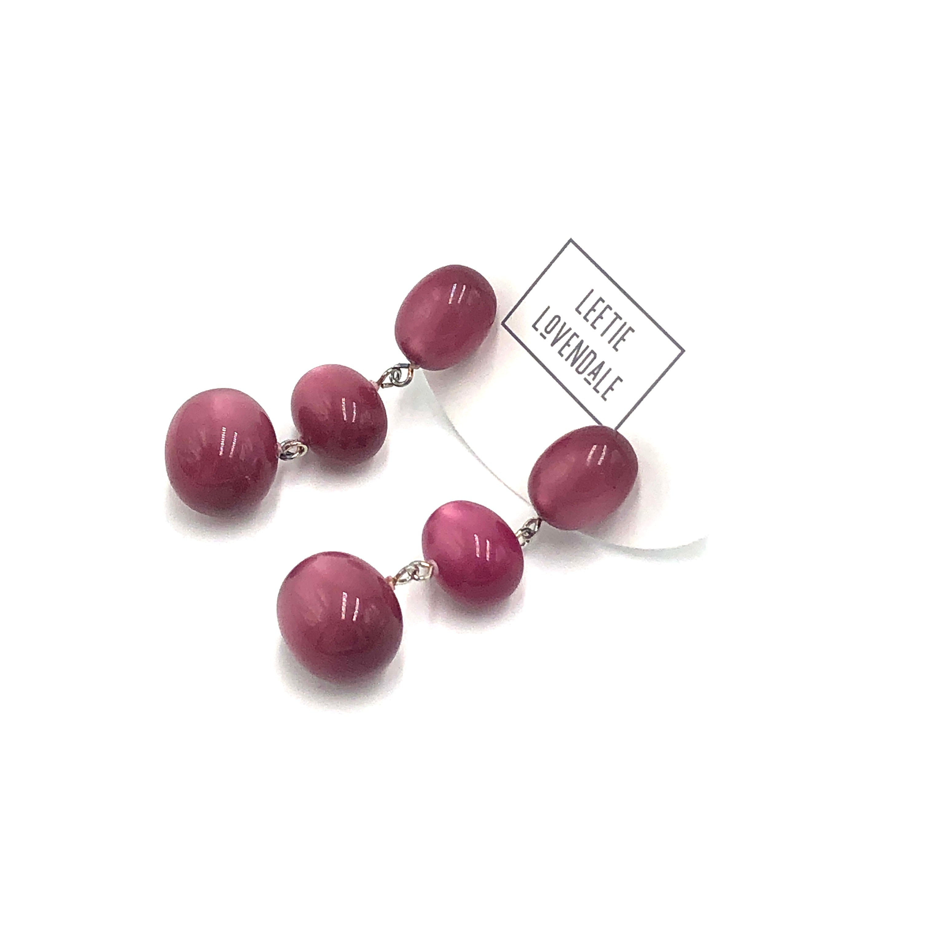Cranberry Moonglow Triple Oval Drop Earrings