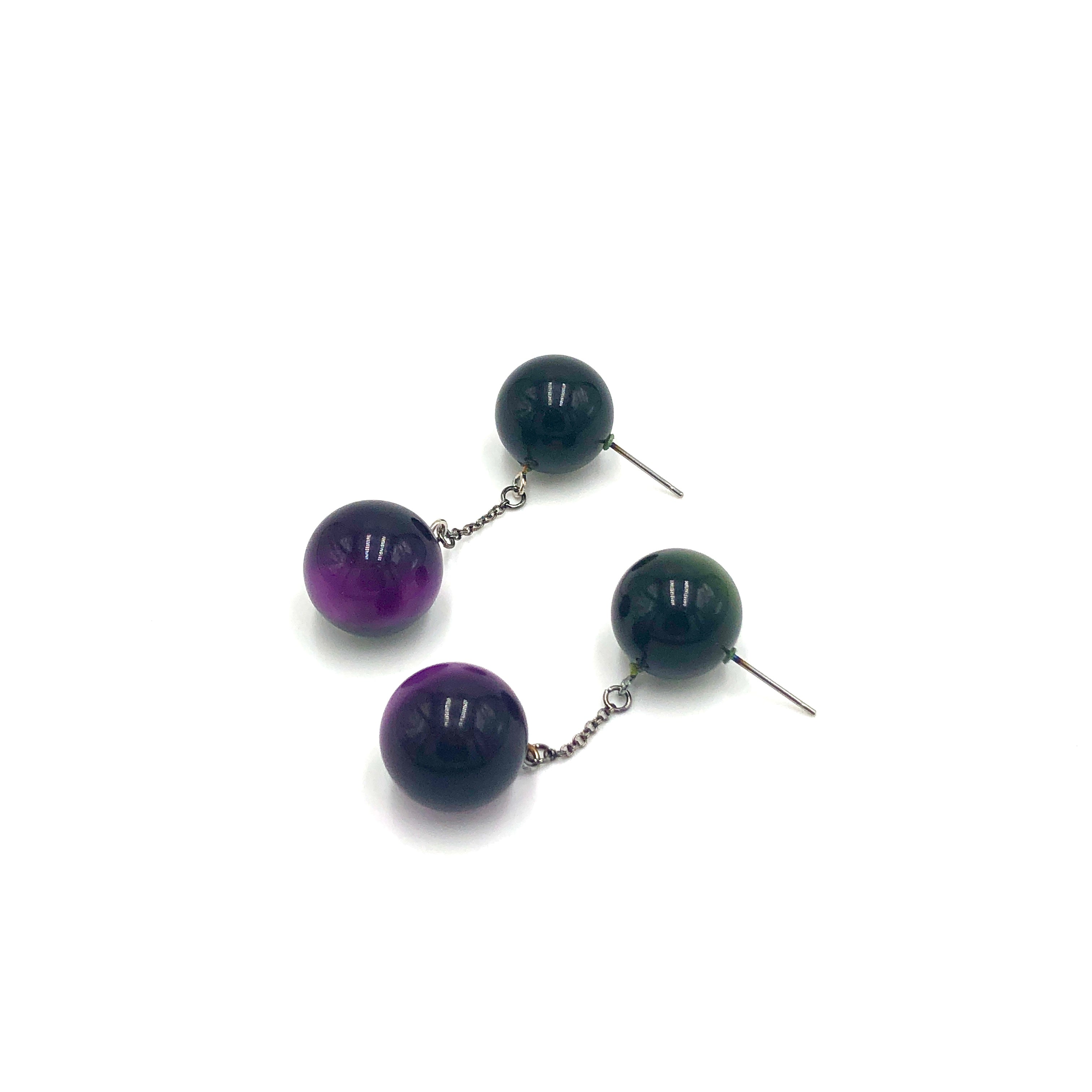 Forest & Purple Ball and Chain Earrings