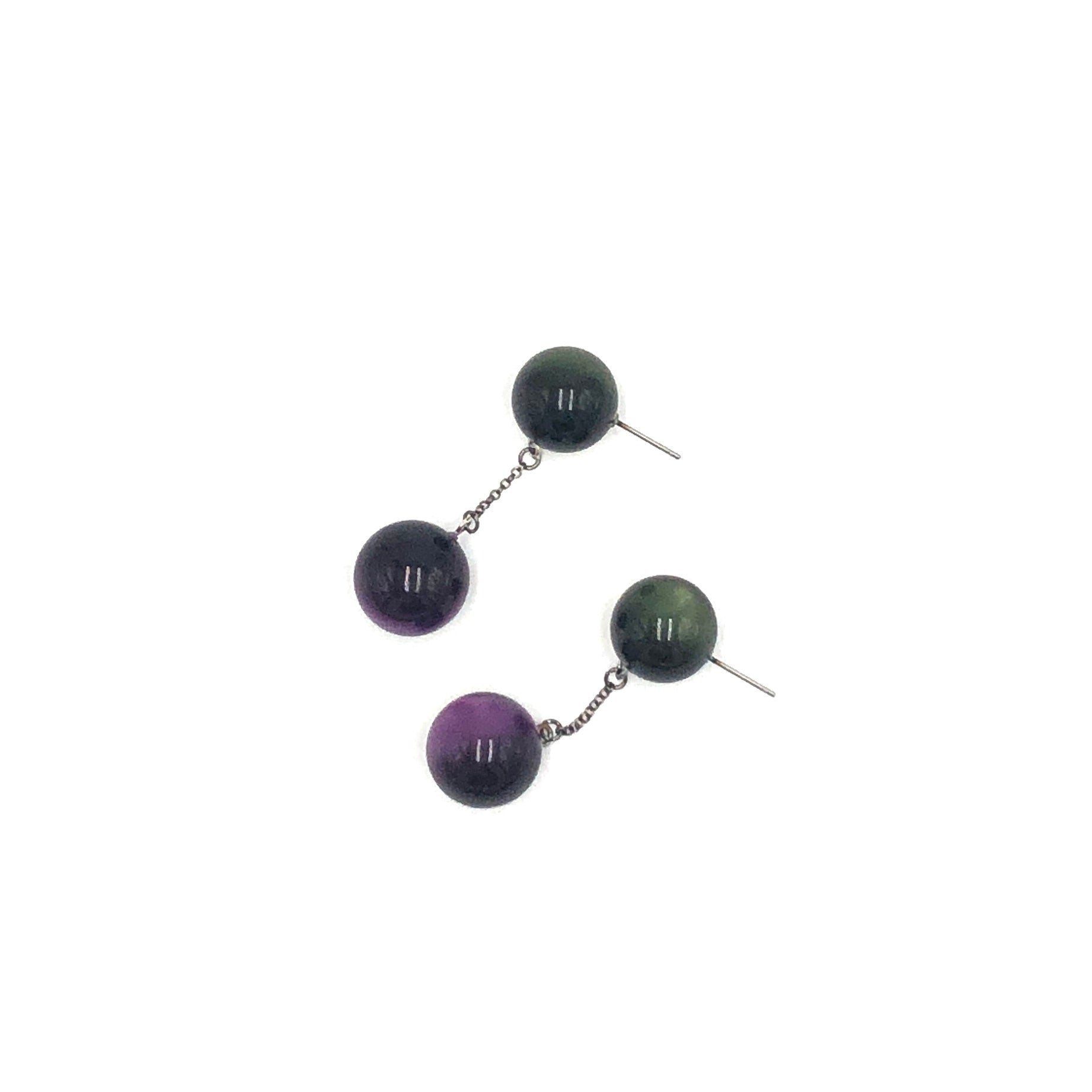 Forest & Purple Ball and Chain Earrings