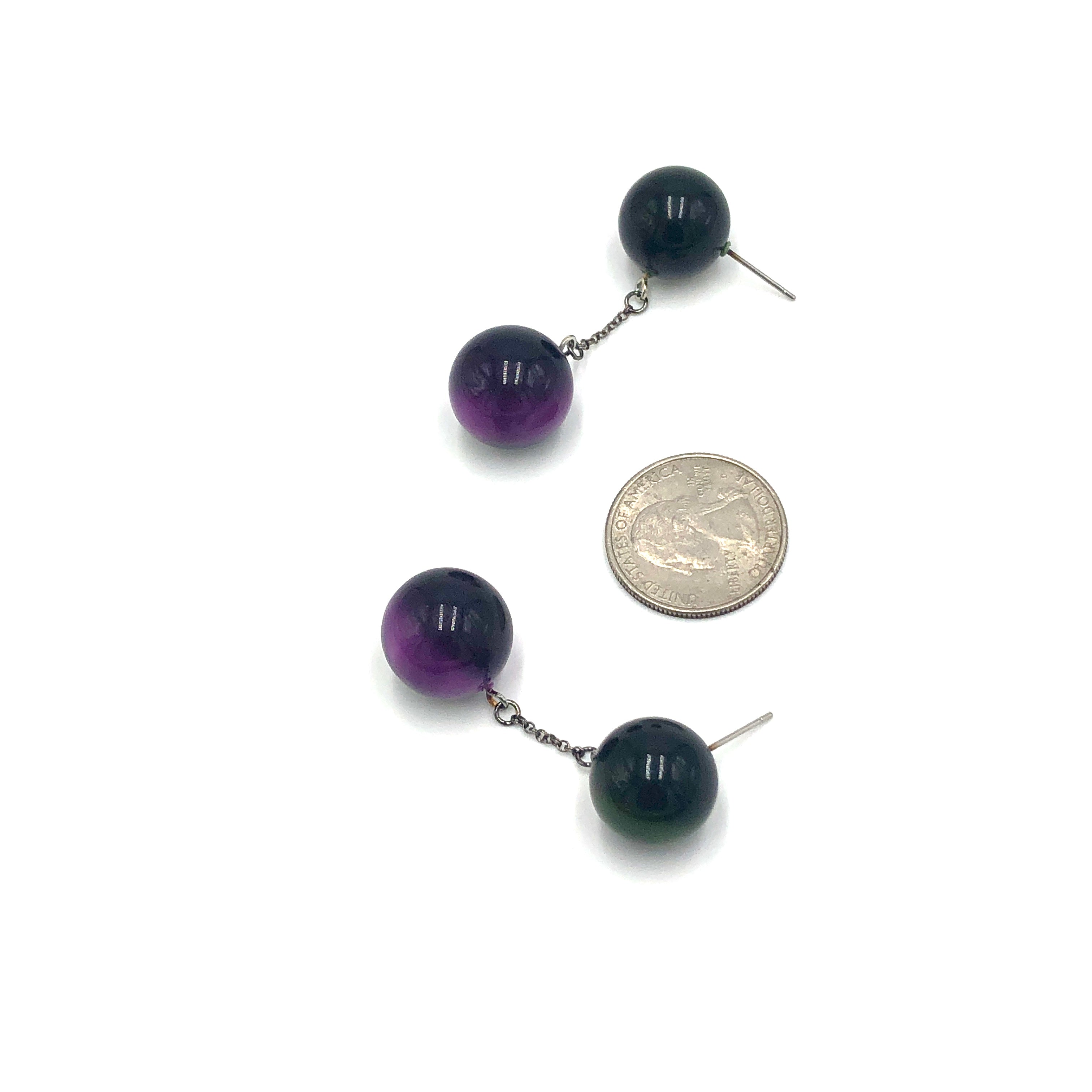 Forest & Purple Ball and Chain Earrings