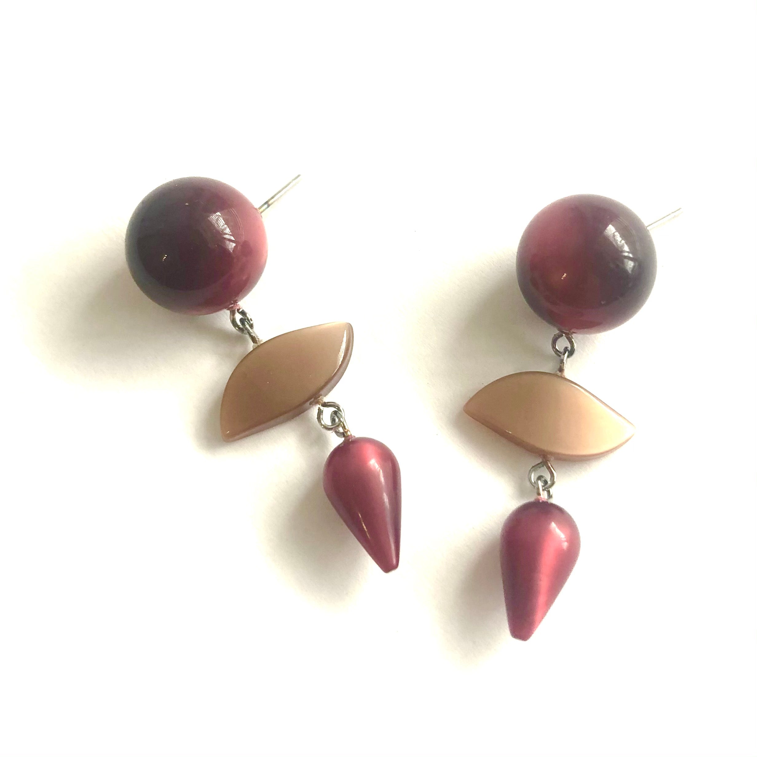 Garnet & Beige Spike Drop Earrings *