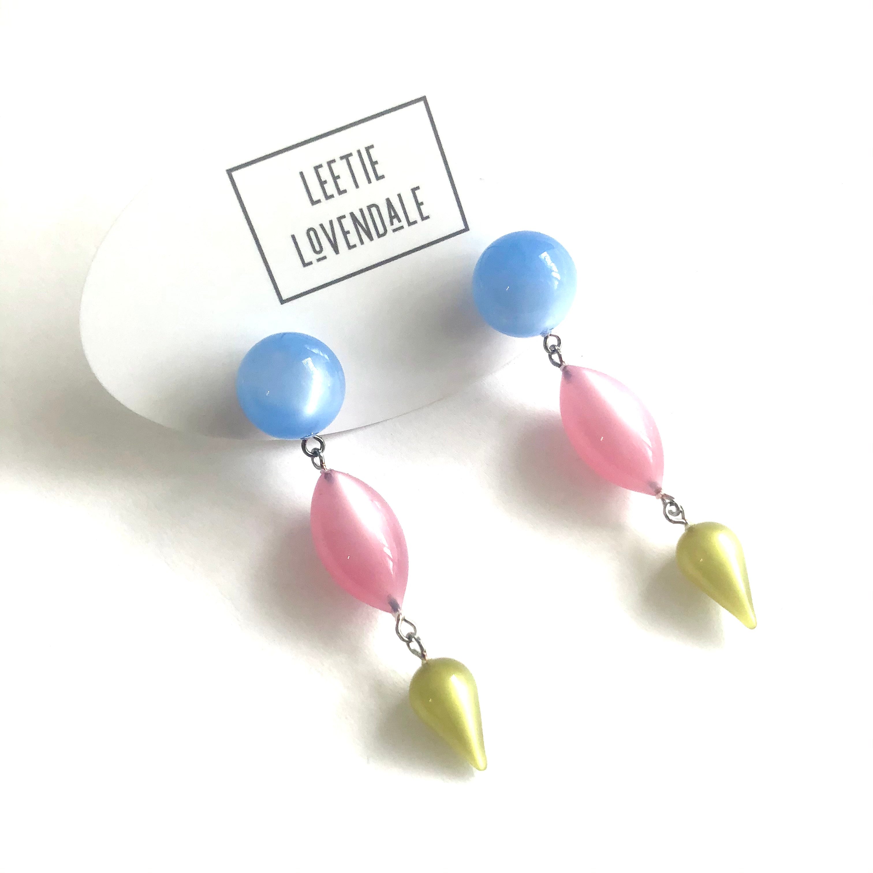 Pastel Blue Pink Green Moonglow Spike Triple Earrings
