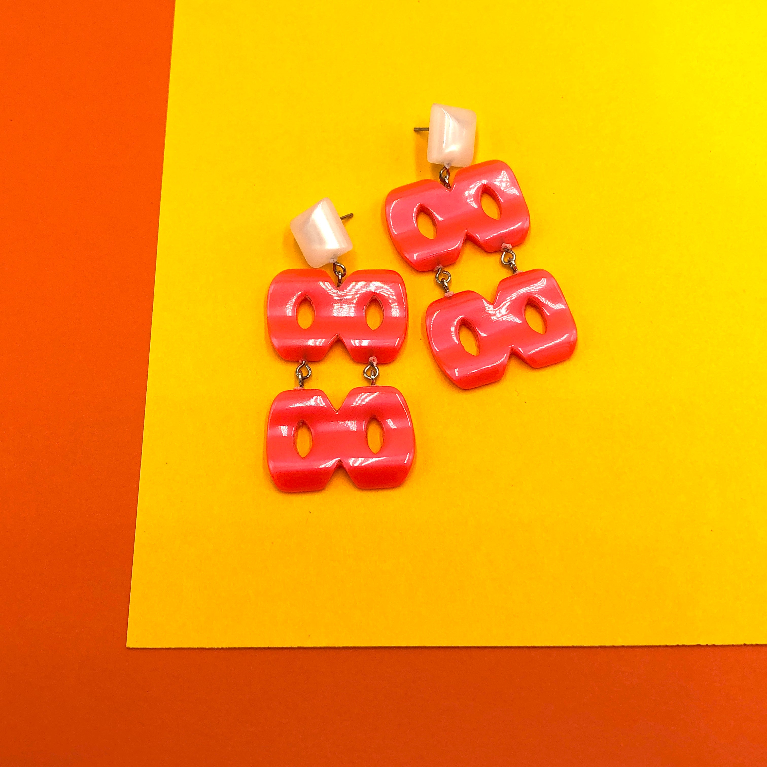 Neon Melon Hinged Moonglow Statement Earrings *
