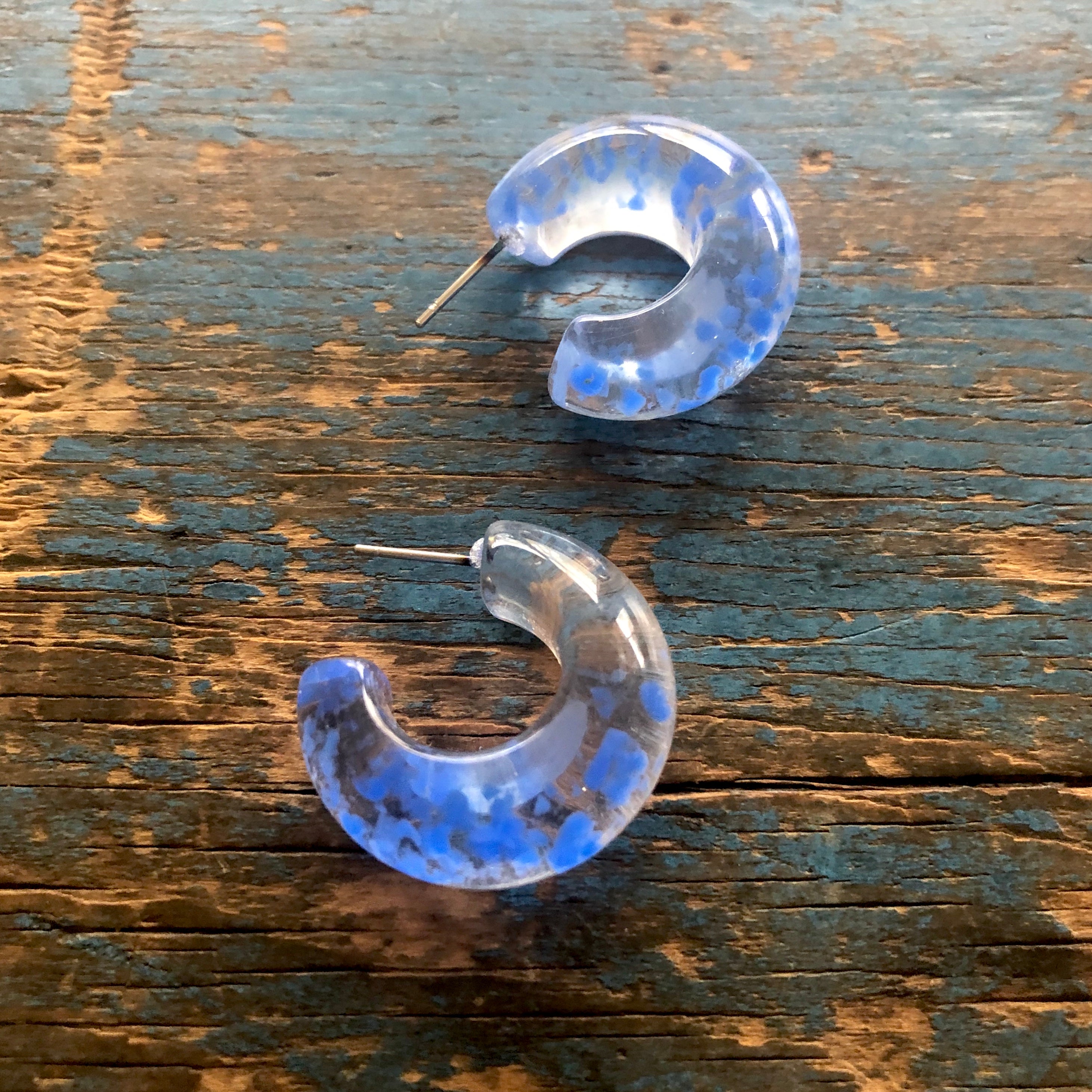 clear blue spotted earrings