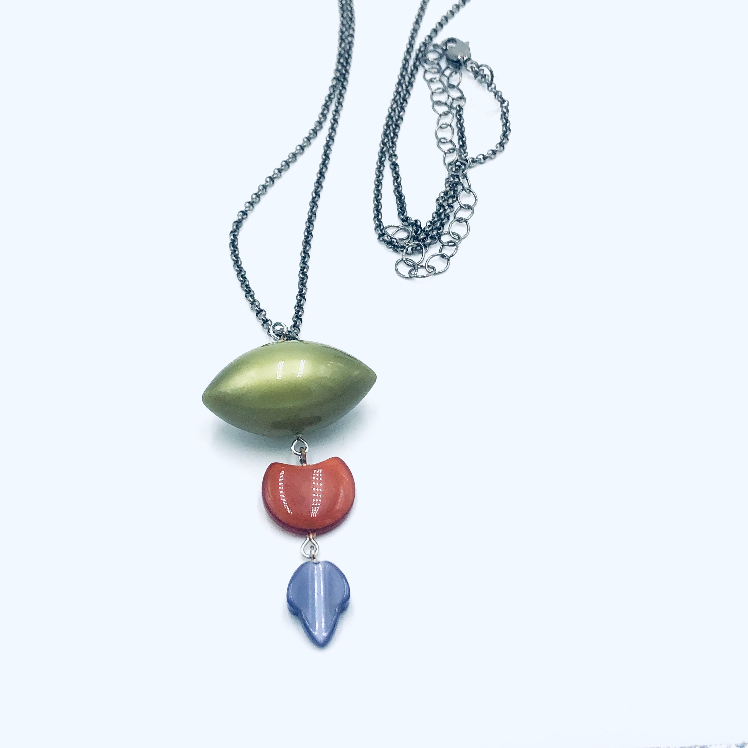 Olive & Lilac Leaf Trinket Necklace - Long