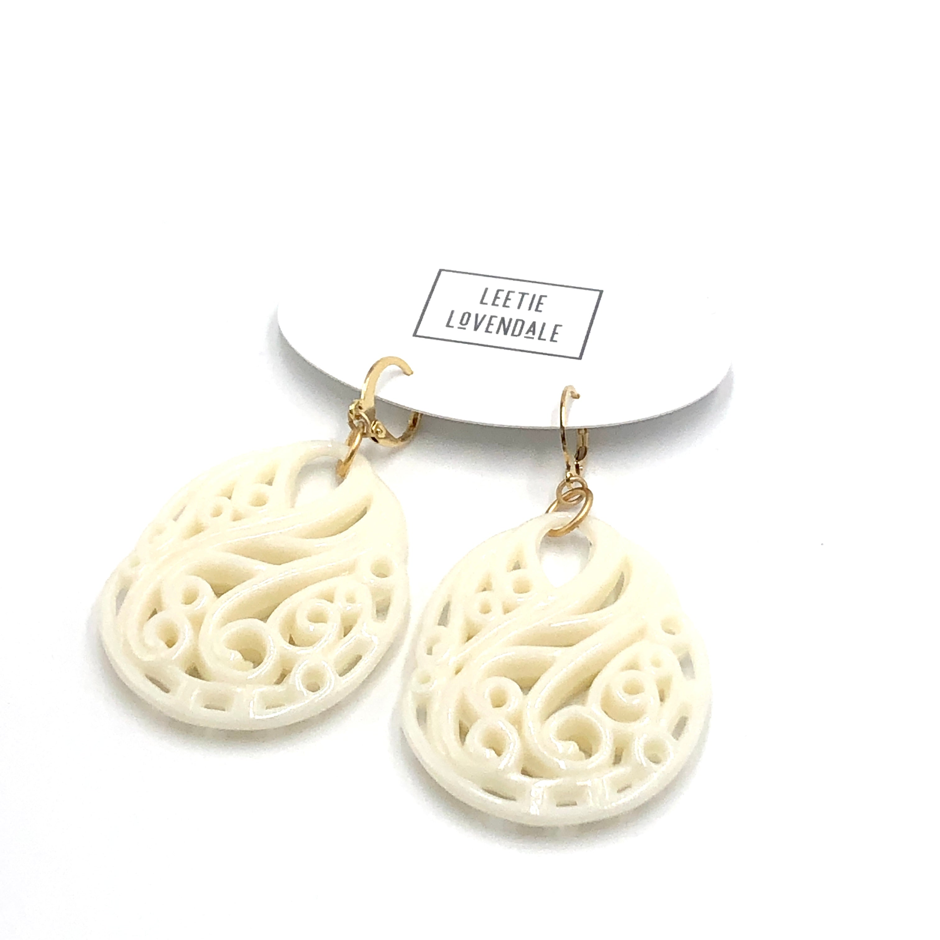 paisley earrings off white