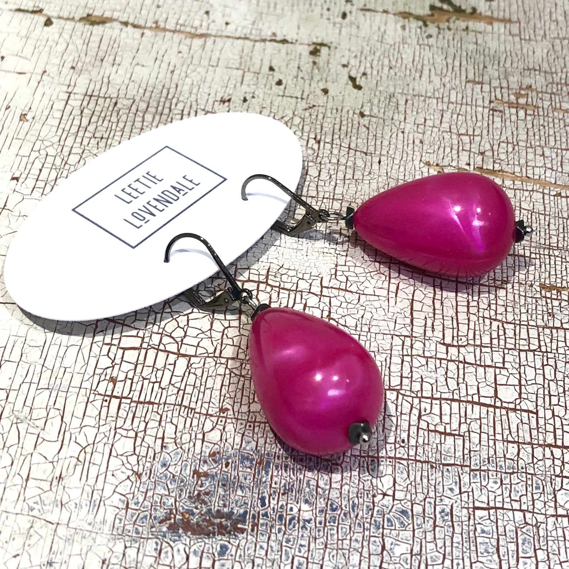 bright pink teardrop earrings