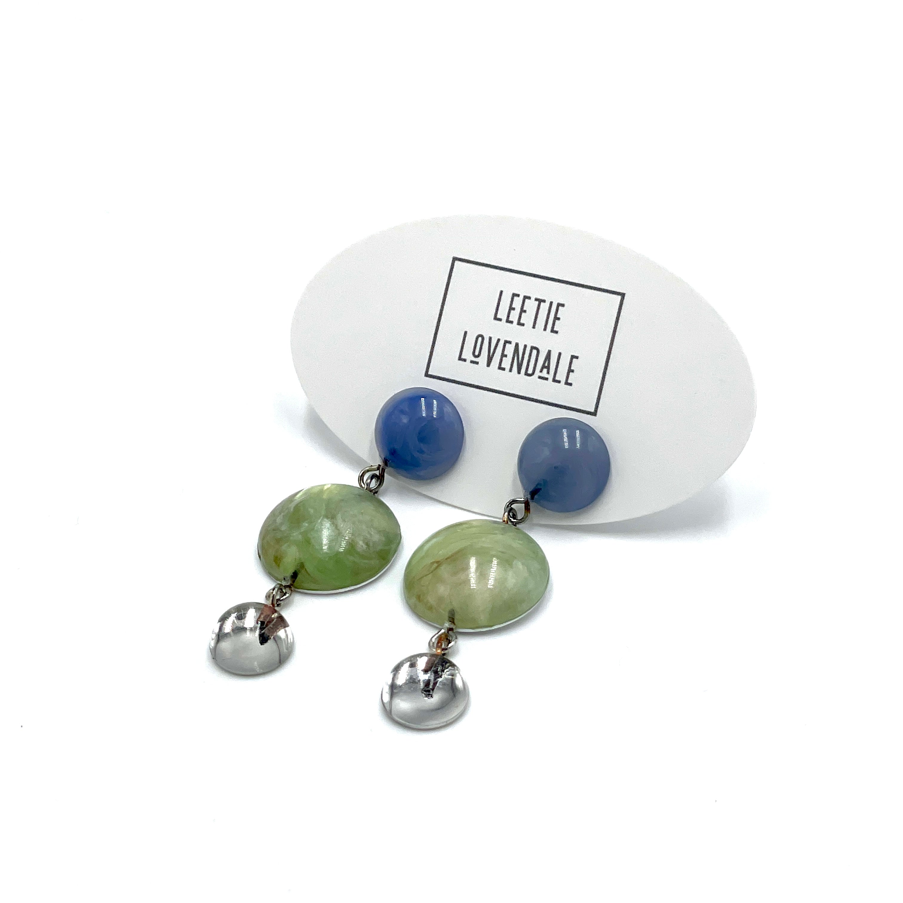Marbled Mint & Swirled Steel Blue Trinket Earrings