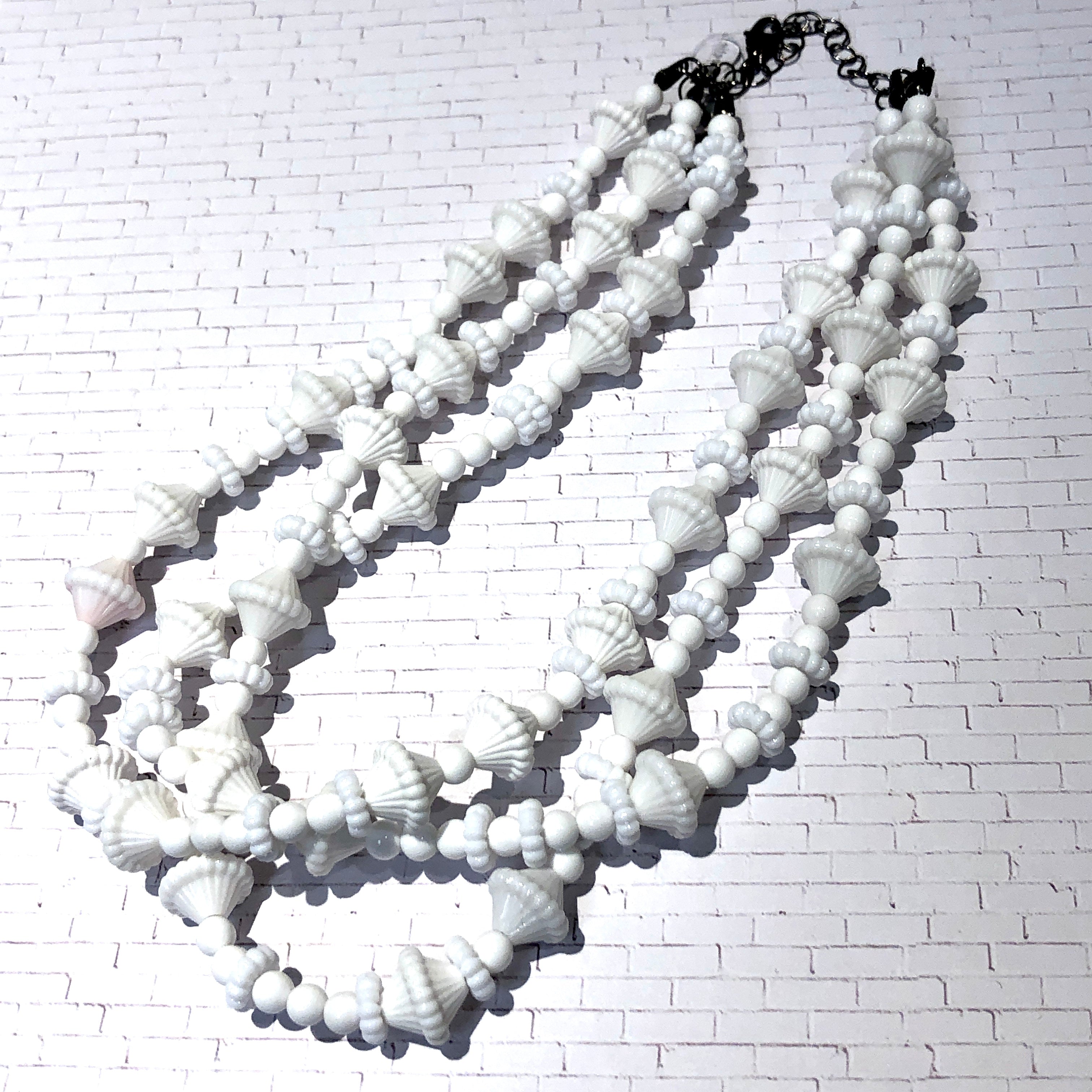 White Scalloped Beaded Morgan Necklace