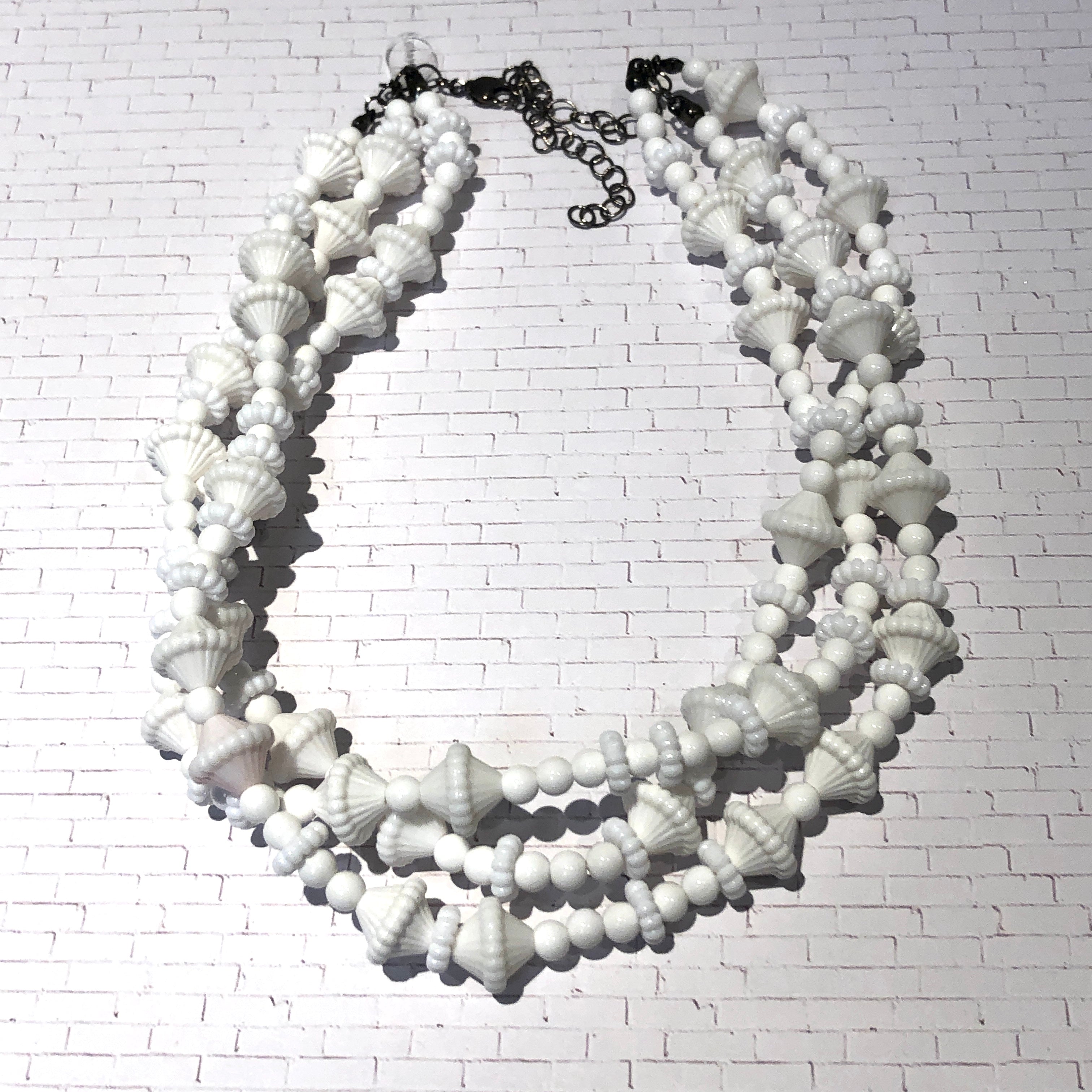 White Scalloped Beaded Morgan Necklace