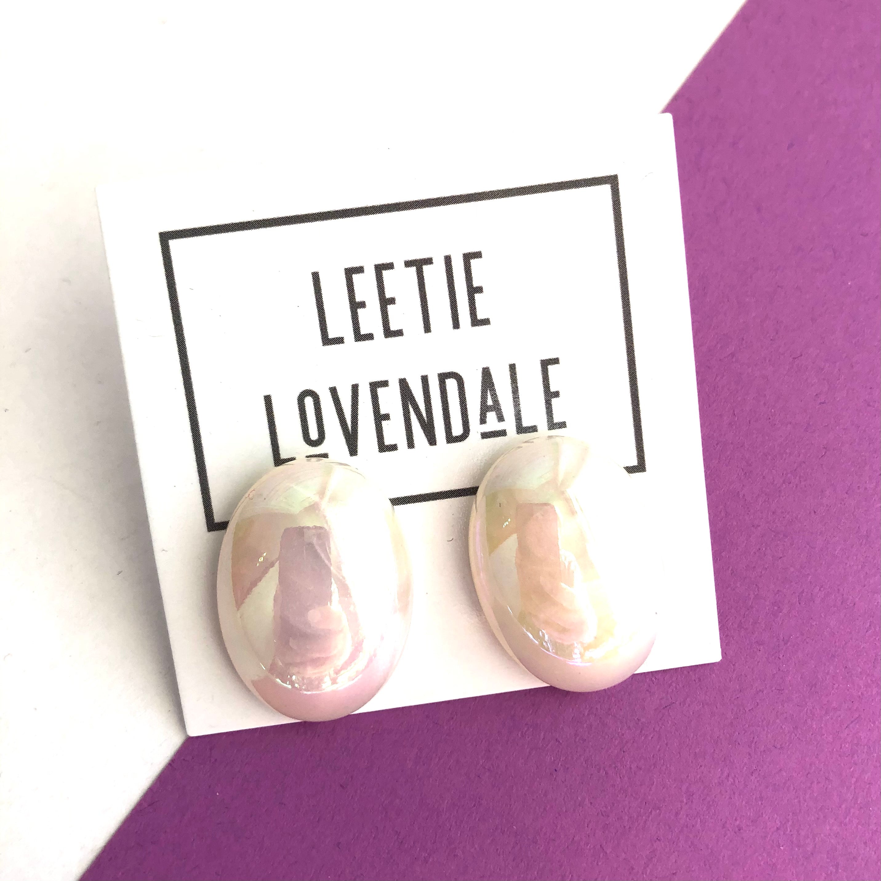 White Aurora Borealis Oval Stud Earrings