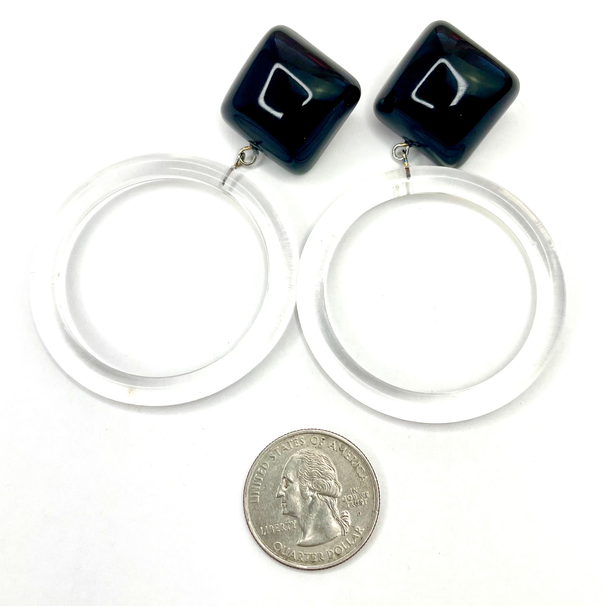 Black Cubed with Clear Donut Drop Earrings