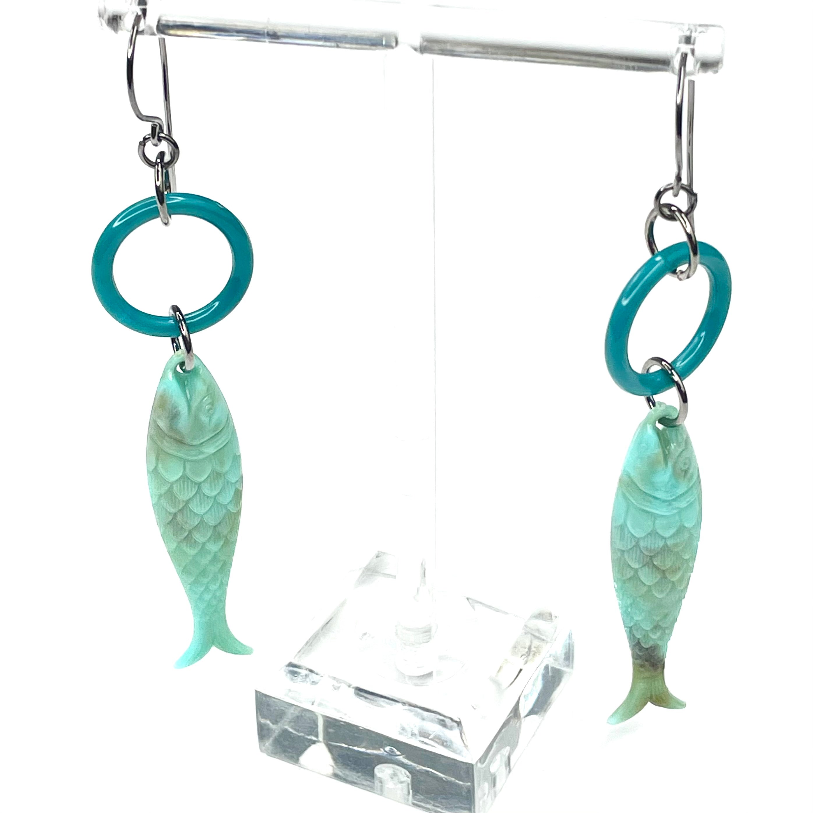 Turquoise & Teal Fish A Lure-Ing Earrings