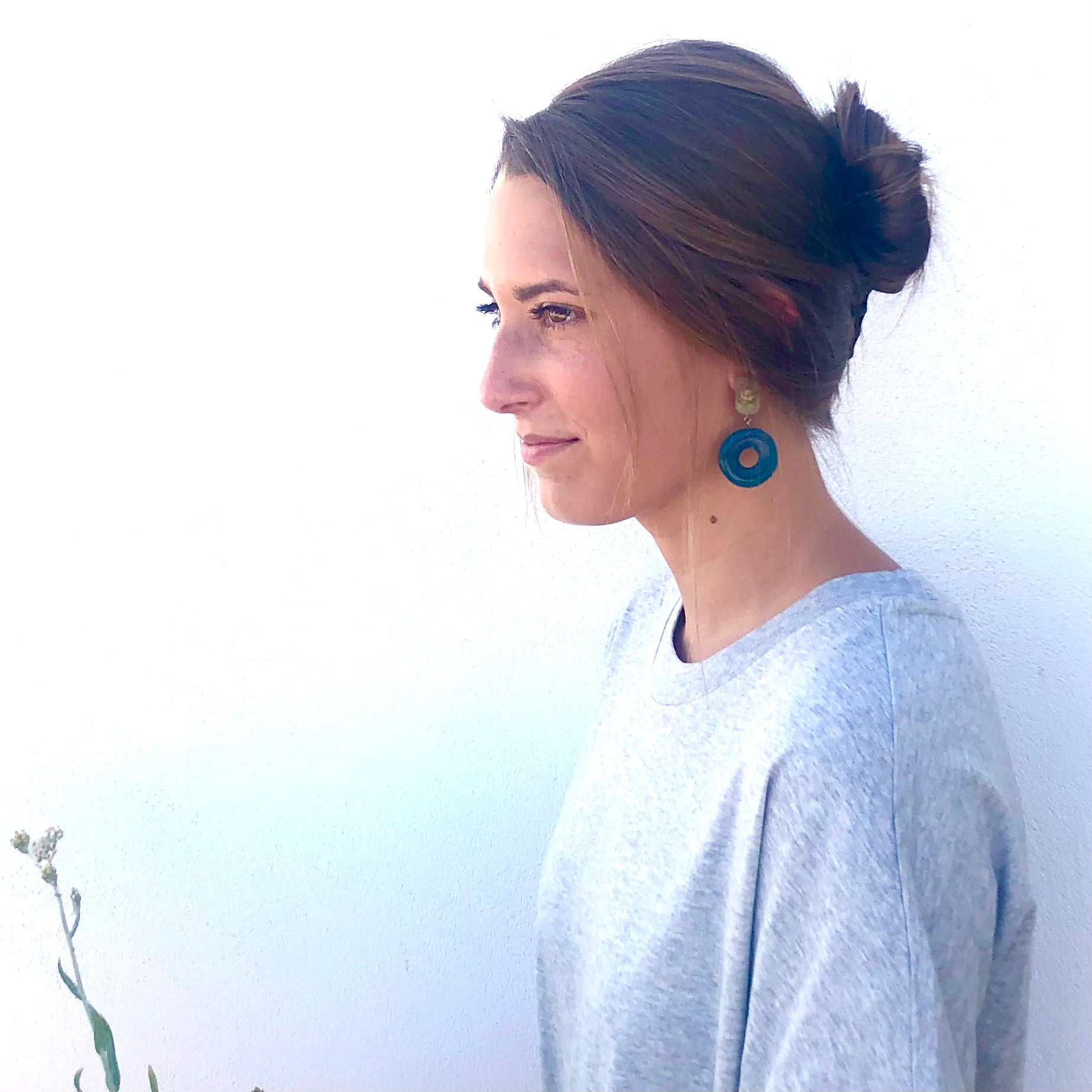 teal earrings floral