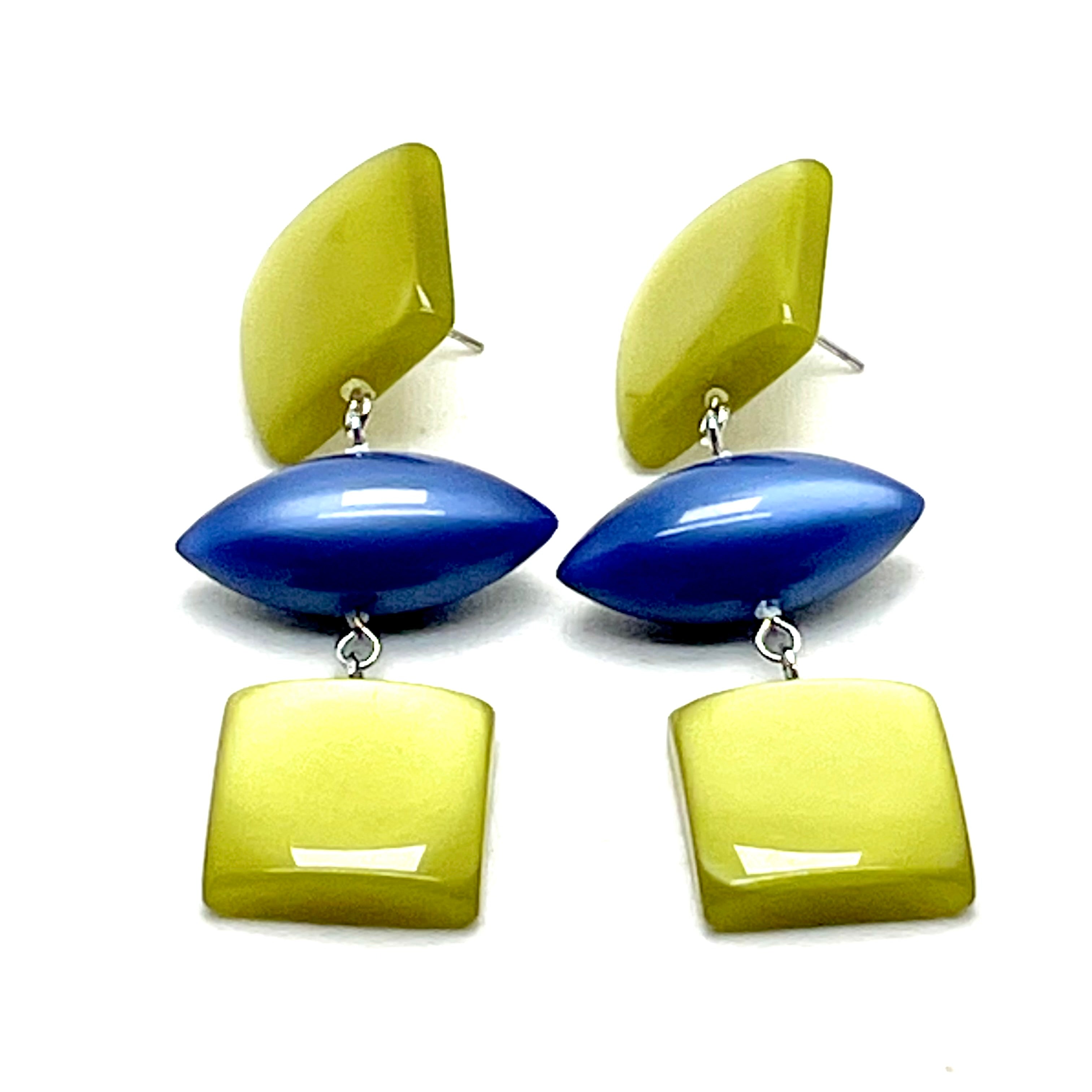 Olive & Sapphire Moonglow Cubed Statement Earrings