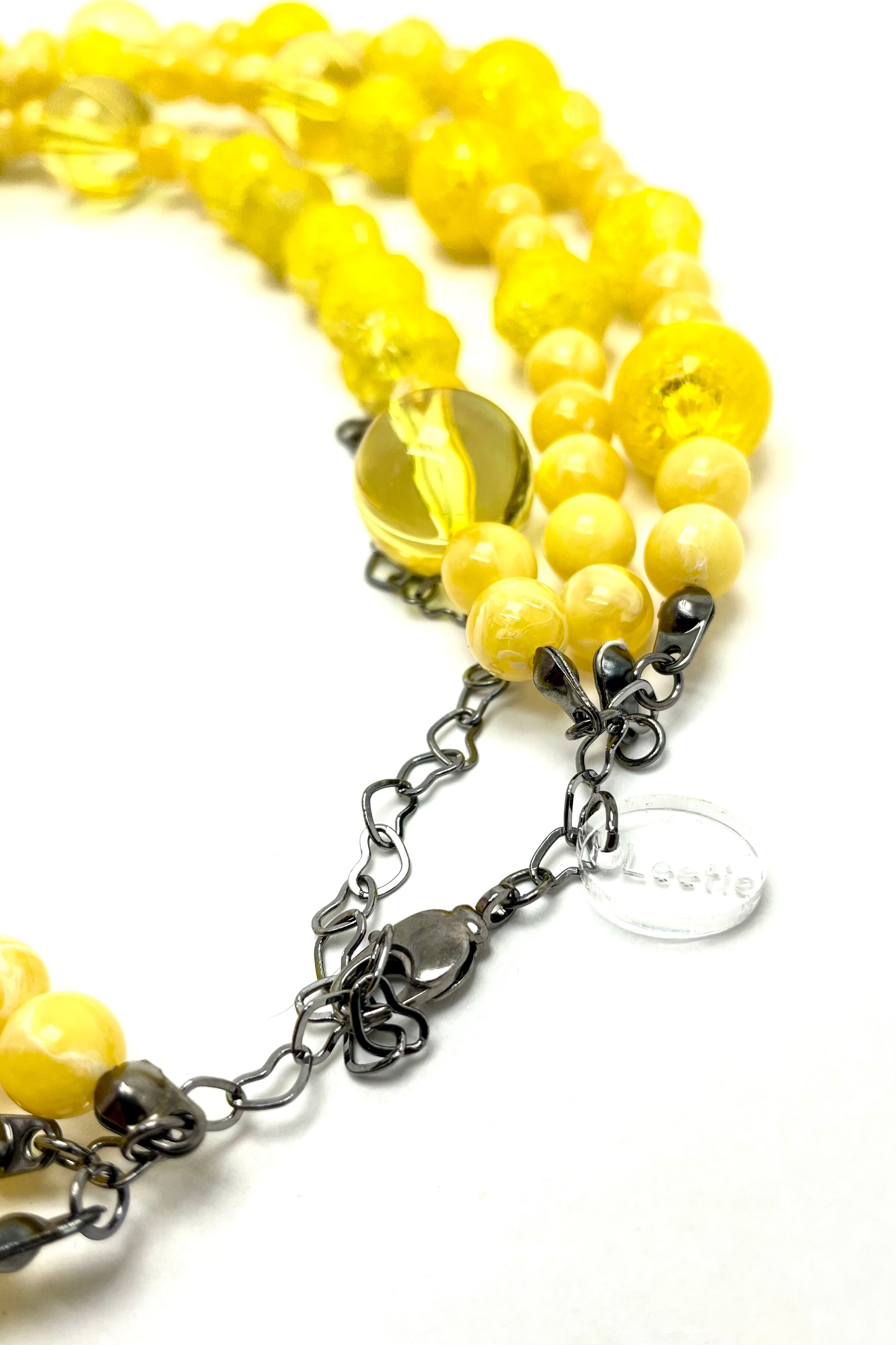 Lemon Yellow Crackle Mix Beaded Morgan Necklace *