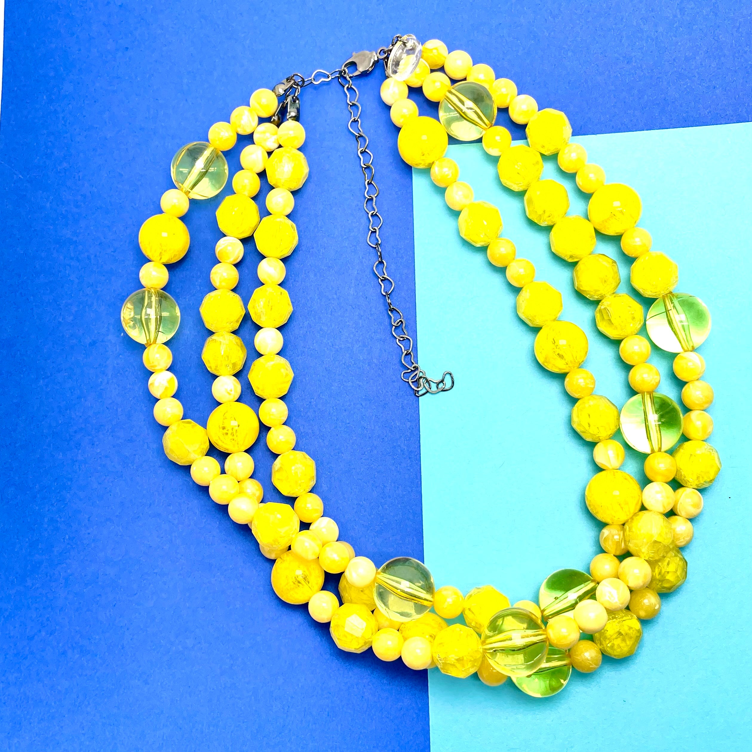 Lemon Yellow Crackle Mix Beaded Morgan Necklace *
