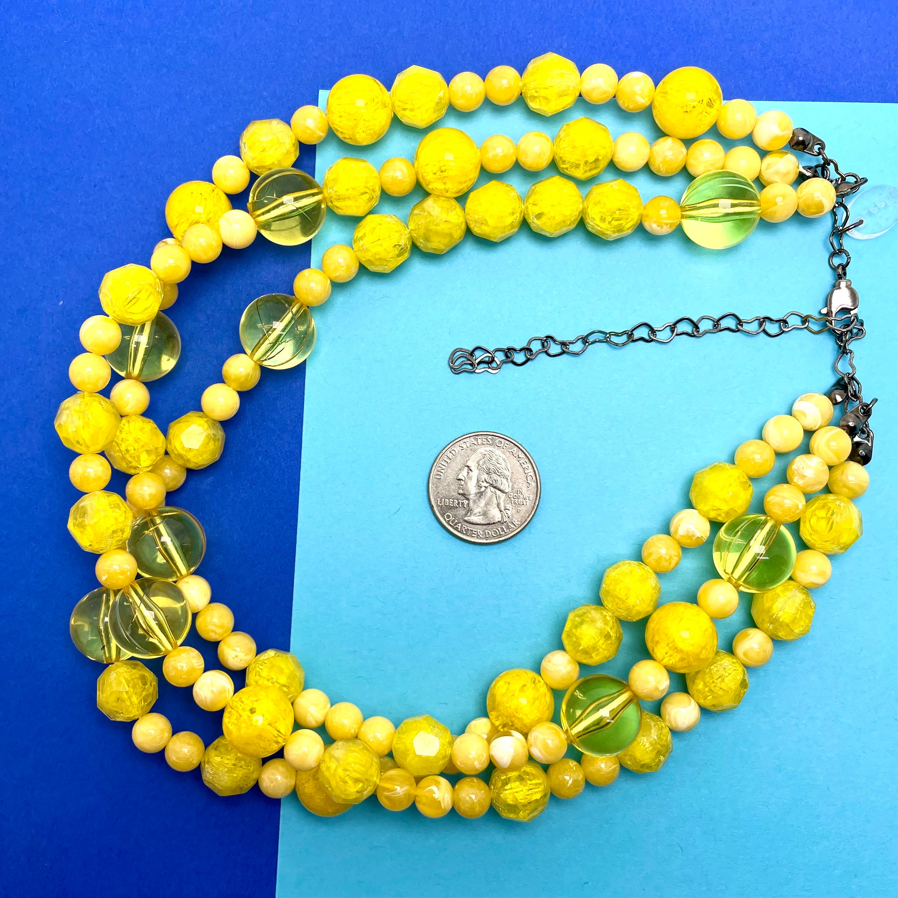 Lemon Yellow Crackle Mix Beaded Morgan Necklace *