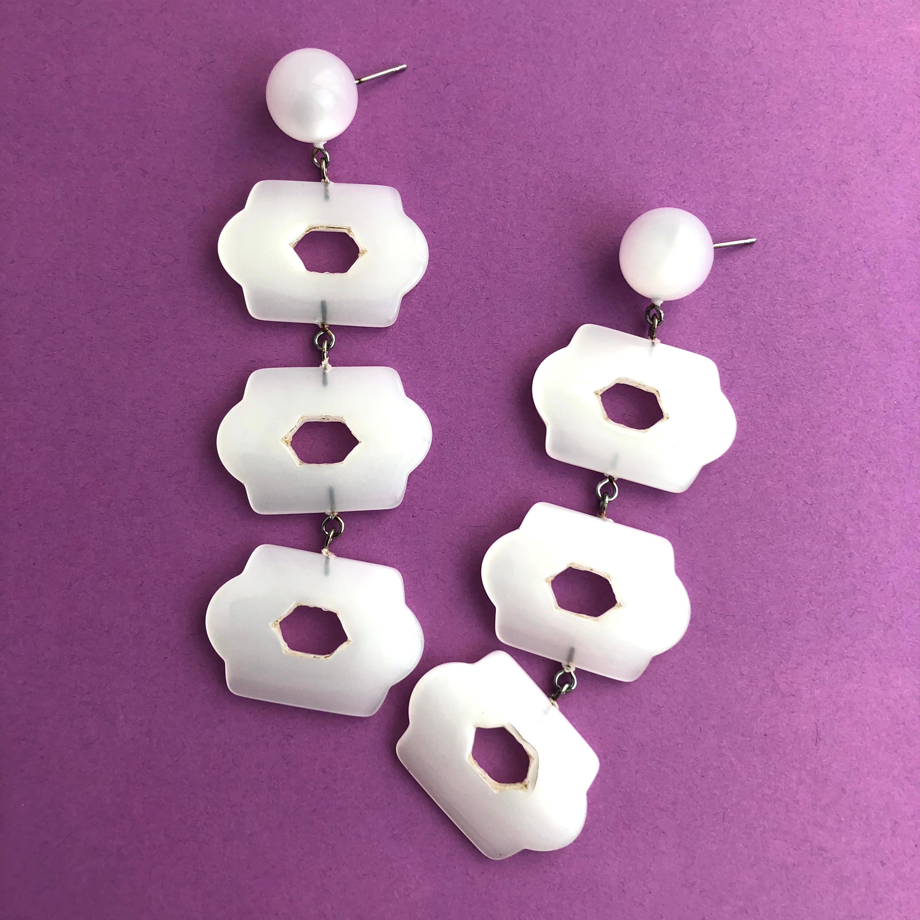 White Lattice Moonglow Statement Earrings