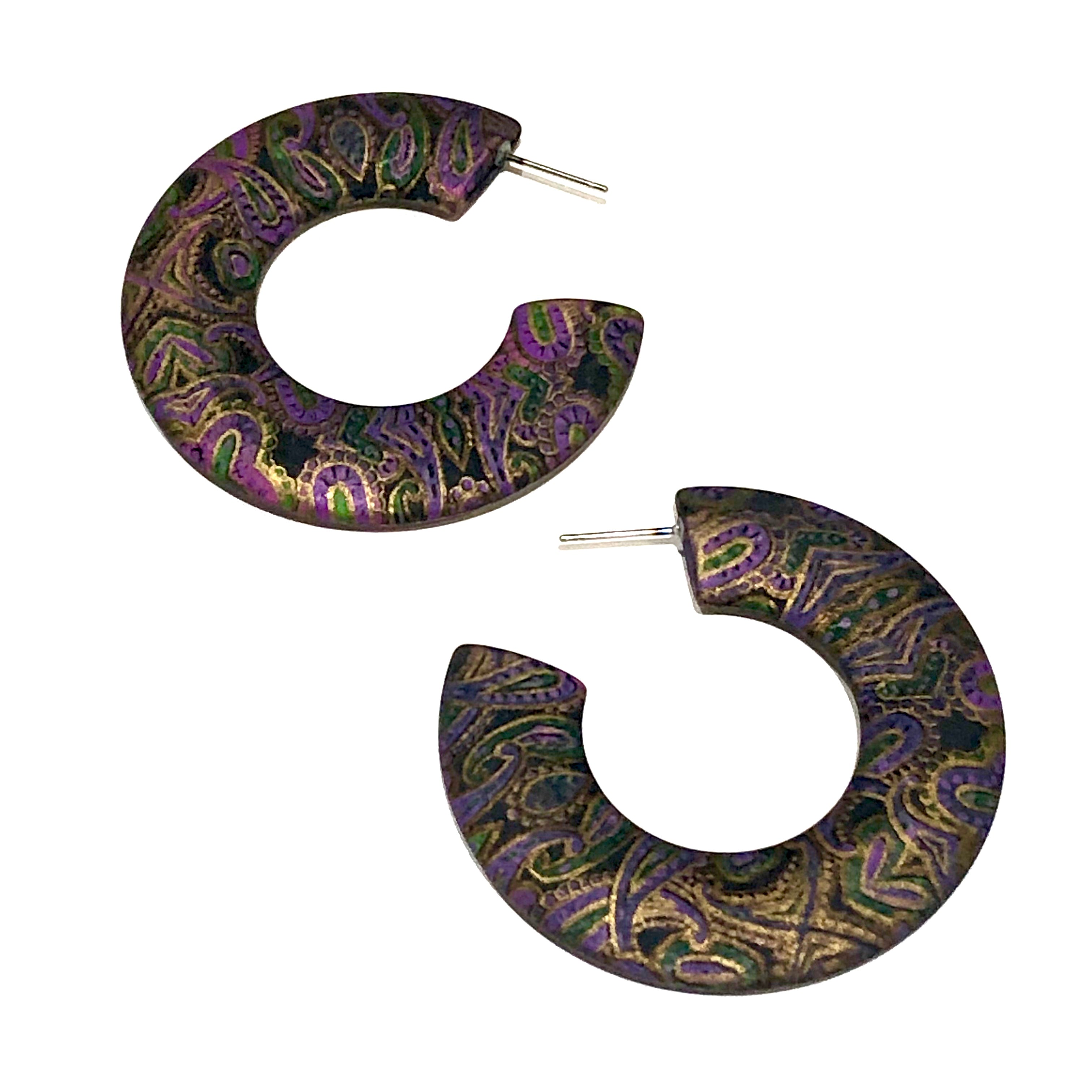 black gold paisley hoops