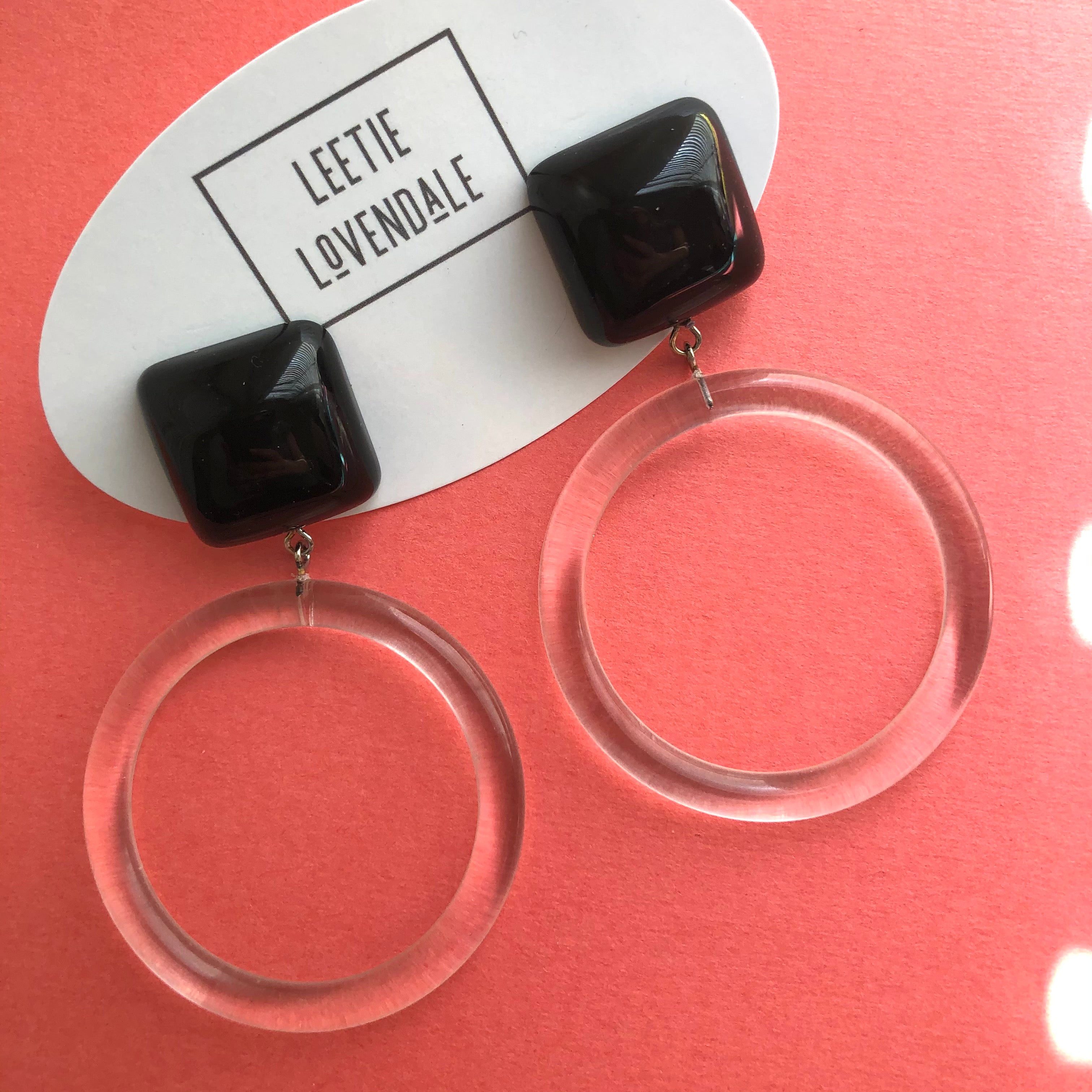 Black Cubed with Clear Donut Drop Earrings