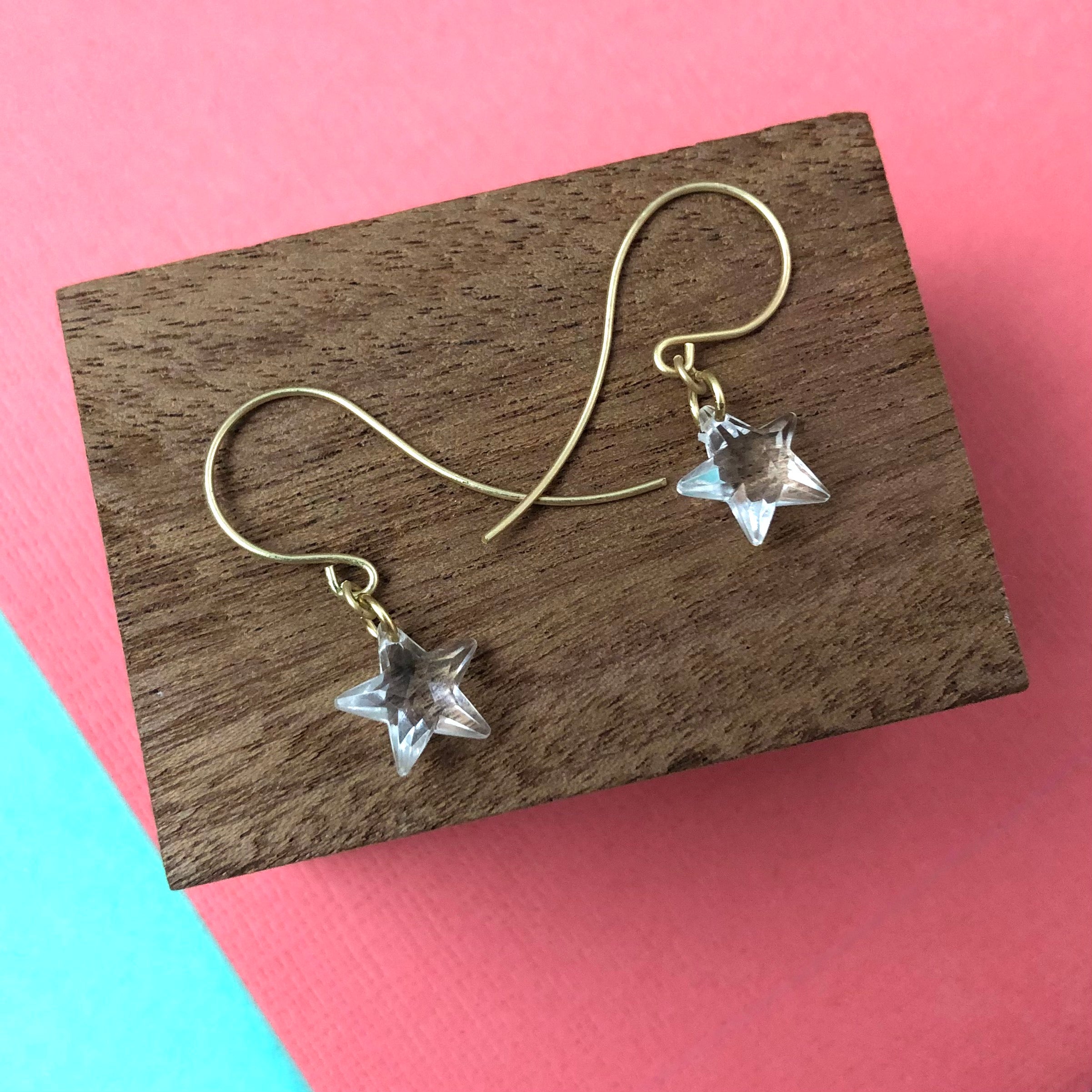 Clear Petite Facet Star Drop Earrings